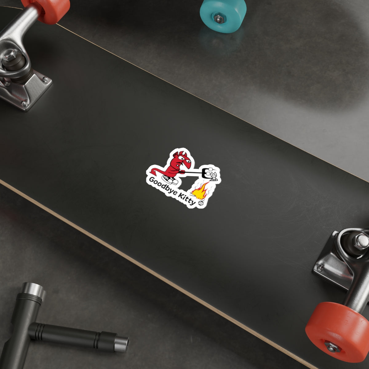 Goodbye Kitty Fire Sticker for Skateboard or Laptop