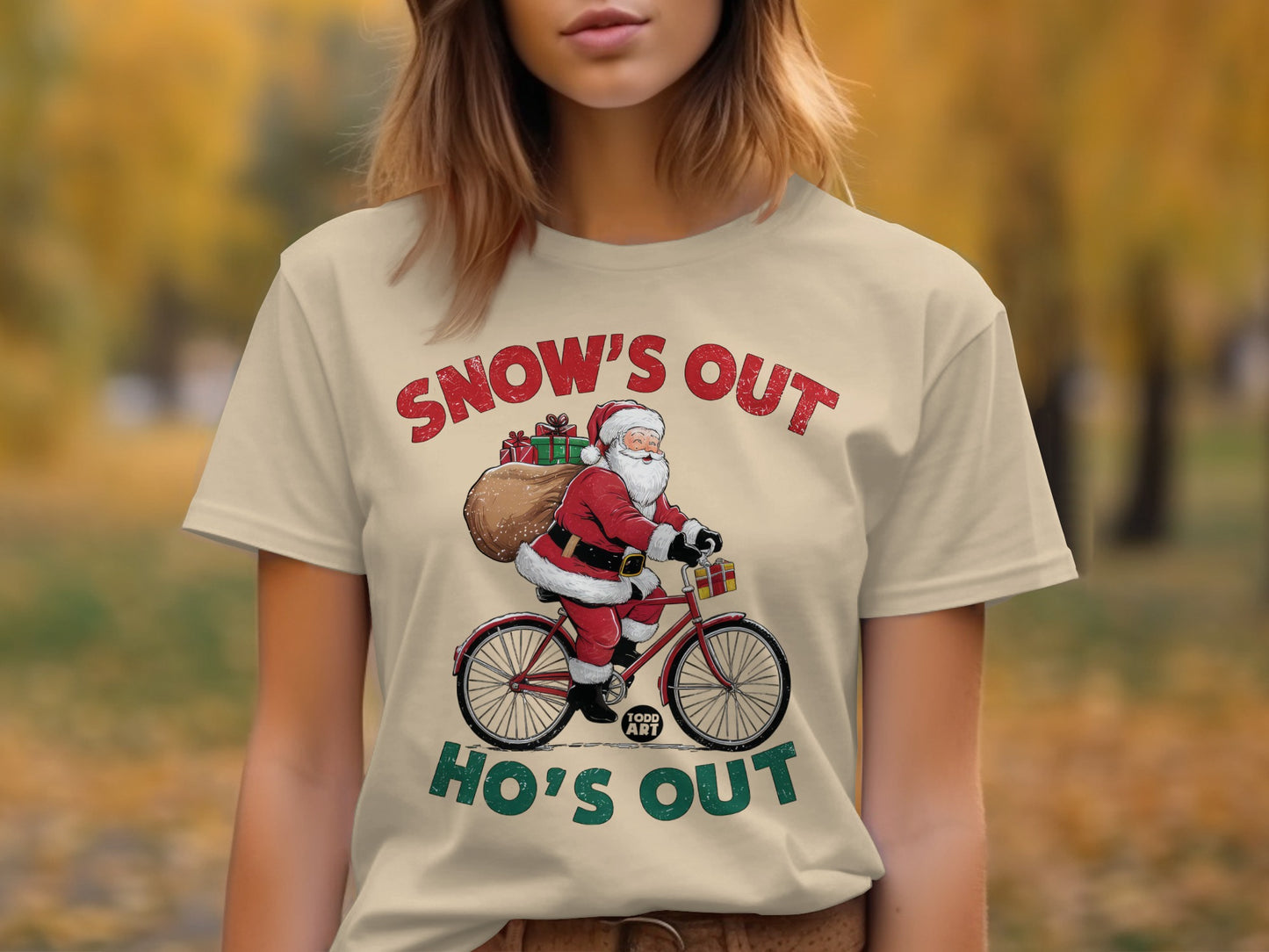 Snow's Out Ho's Out Santa Claus on Bicycle T-Shirt