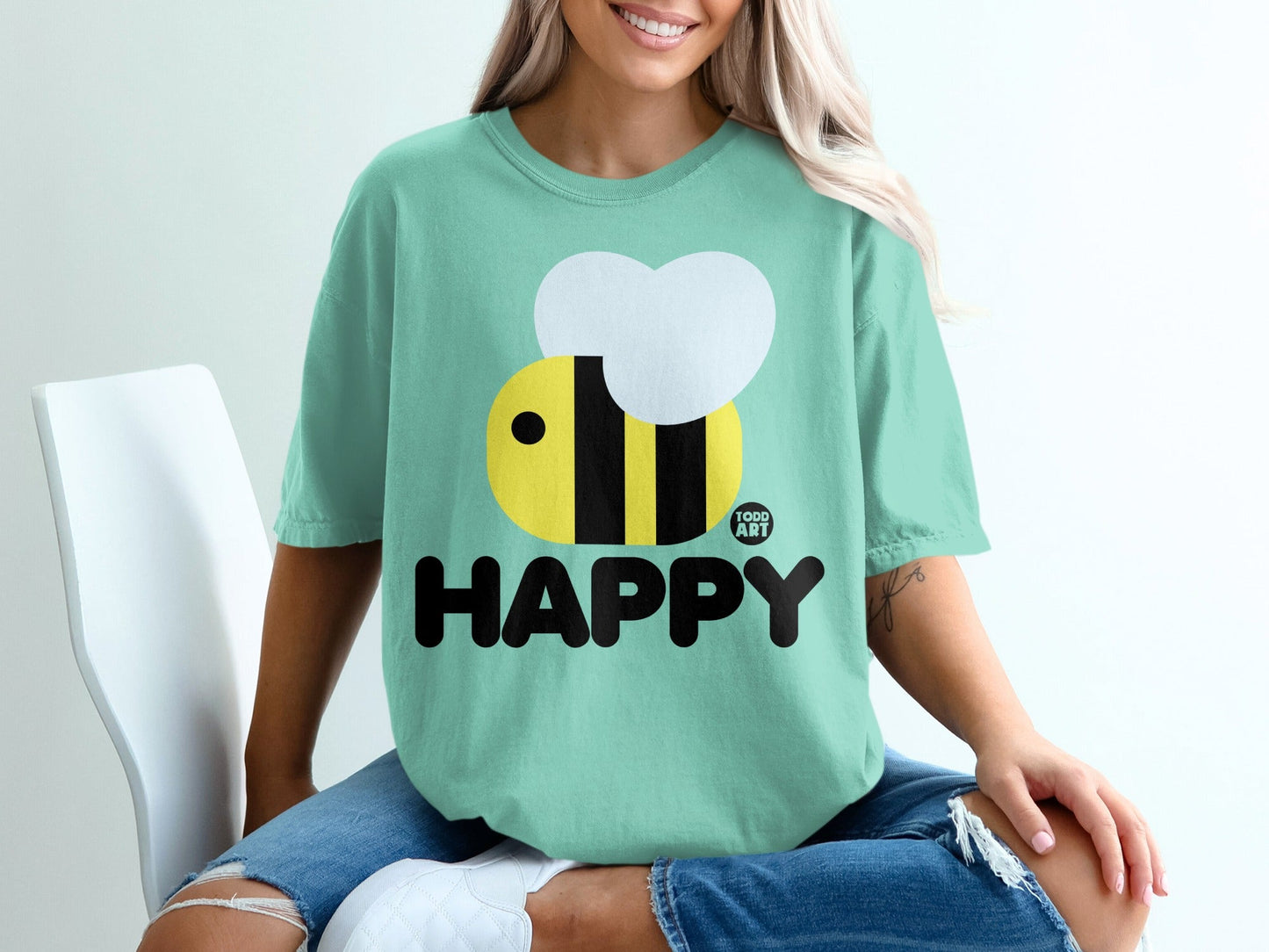 Cute Bee Happy Todd Art Graphic Tee Shirt