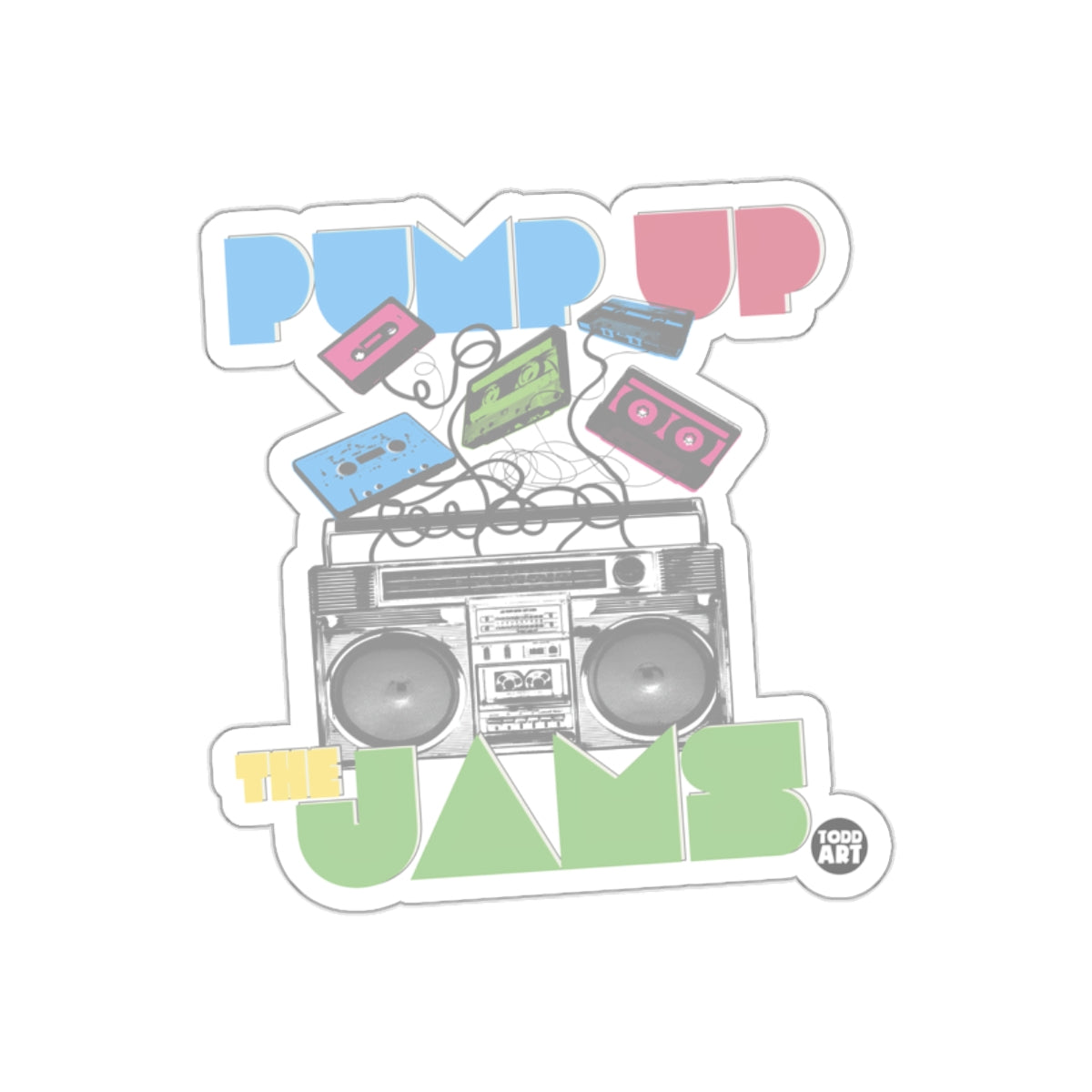 Pump Up The Jams Boombox with Cassettes Art Design sticker