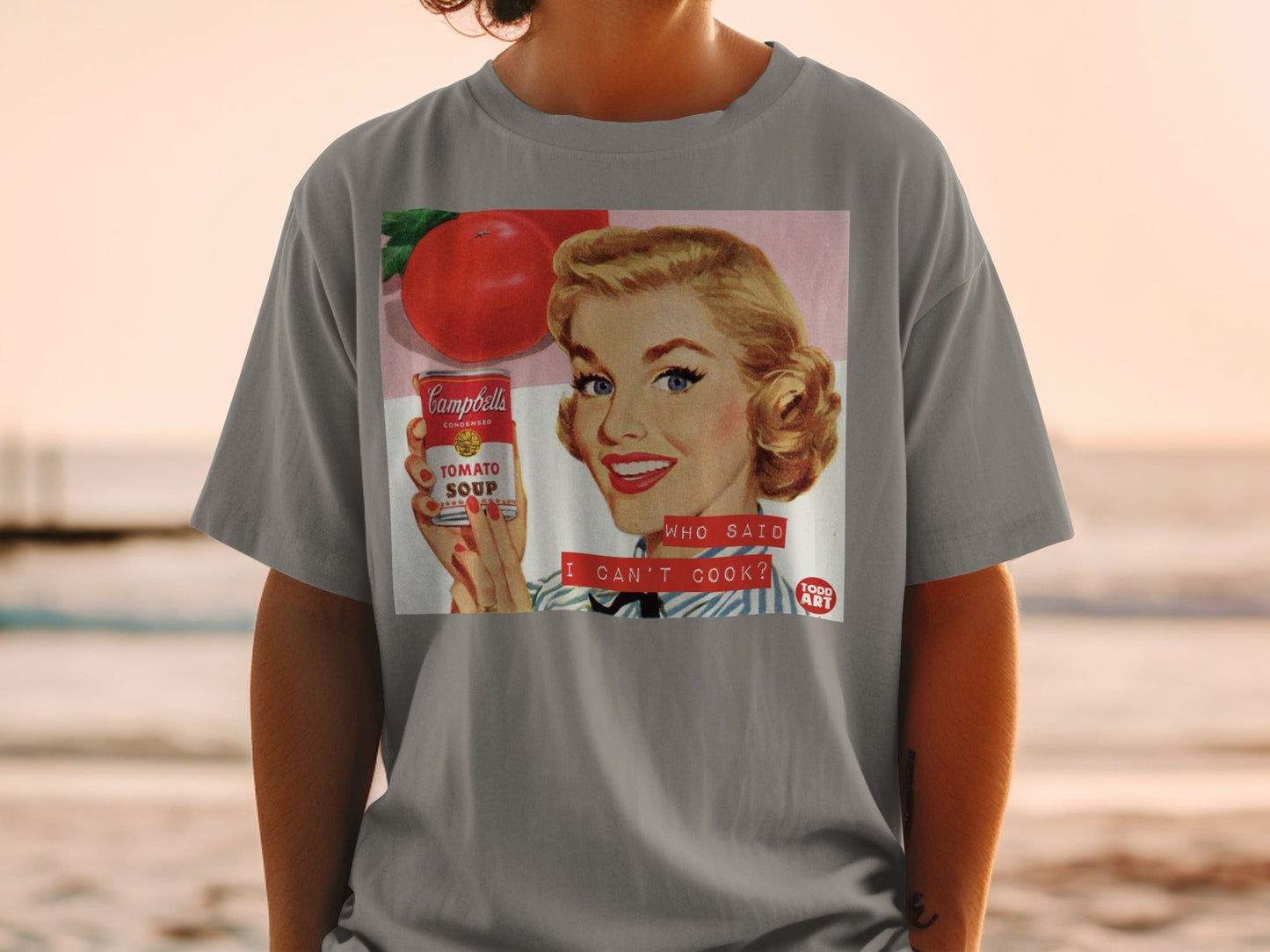 Retro Campbell's tomato soup ad with woman asking "Who said I can't cook?".