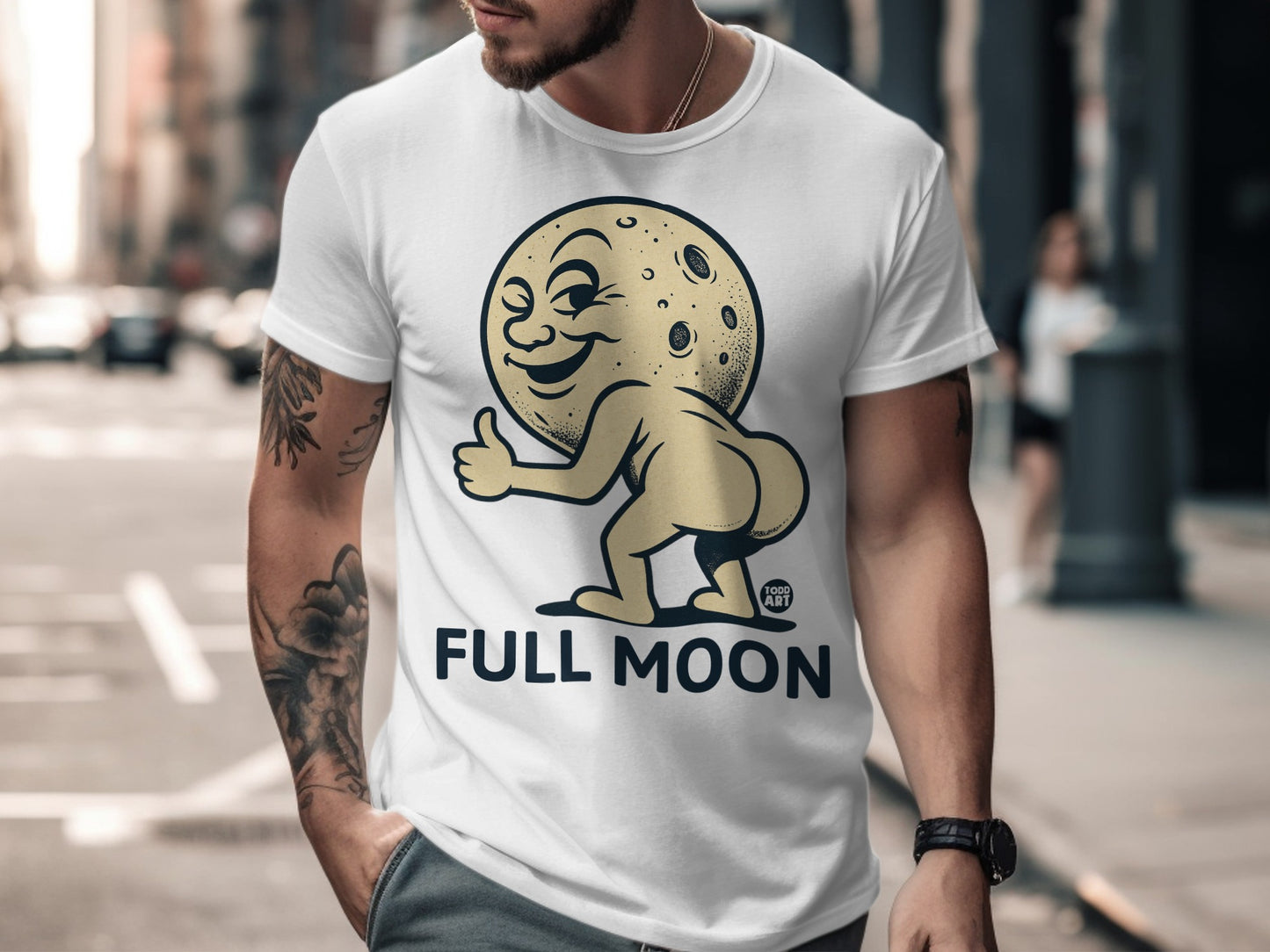 Full Moon Funny Graphic T-Shirt for Casual Wear
