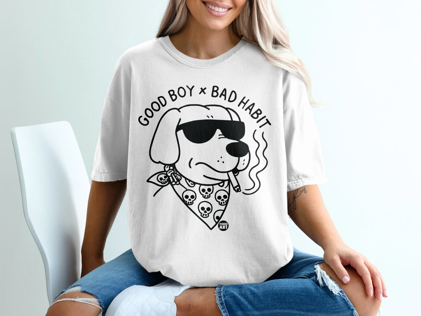 Good Boy Bad Habit Smoking Dog Graphic Shirt