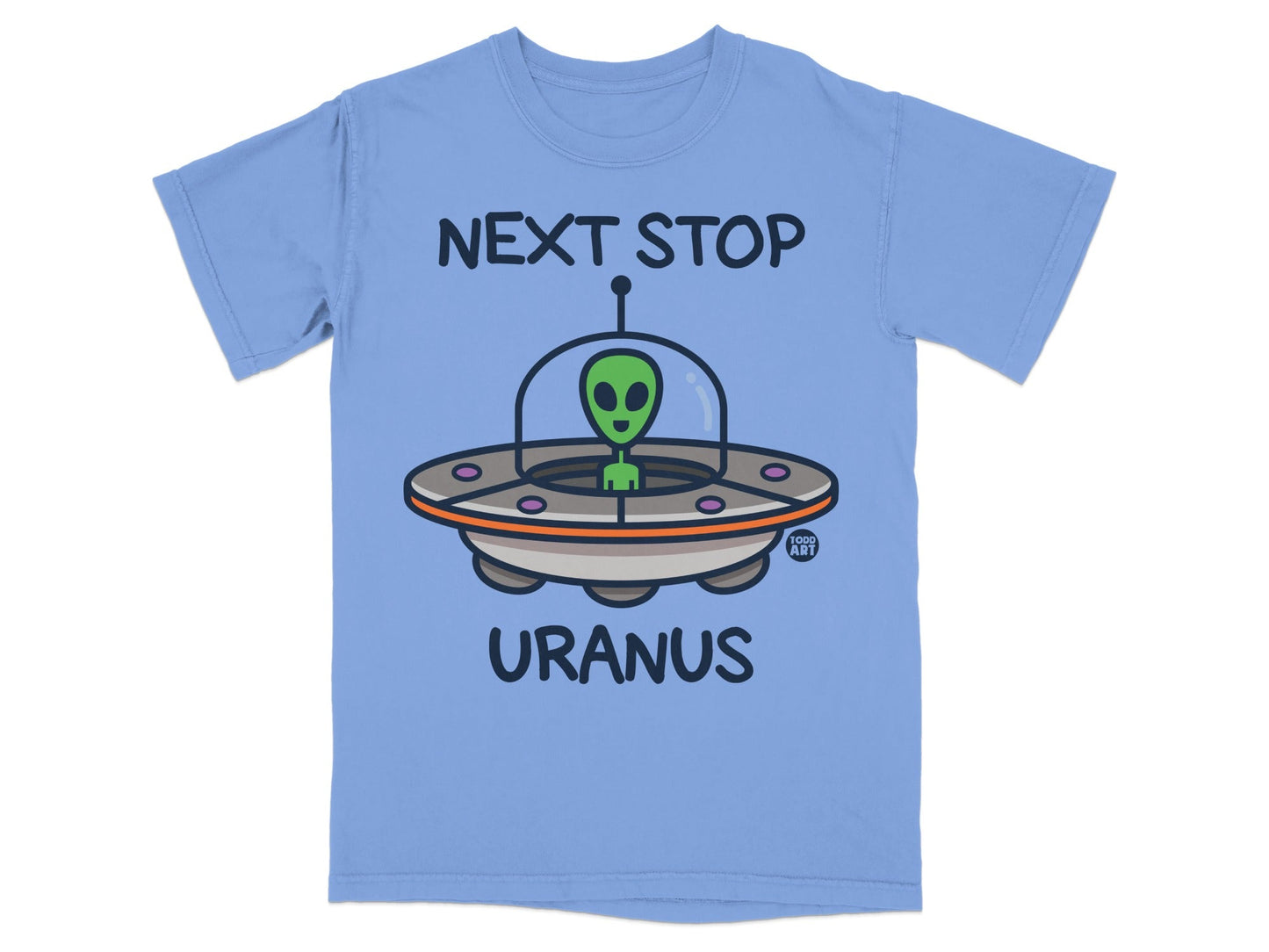 Next Stop Uranus Alien Spaceship Graphic T-Shirt