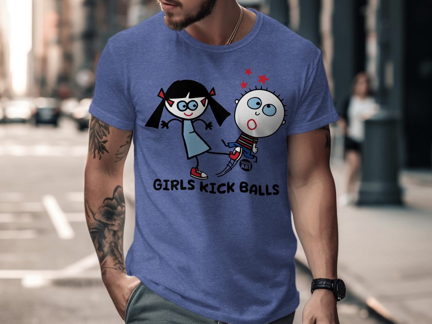Humorous Graphic Girls Kick Balls T-shirt