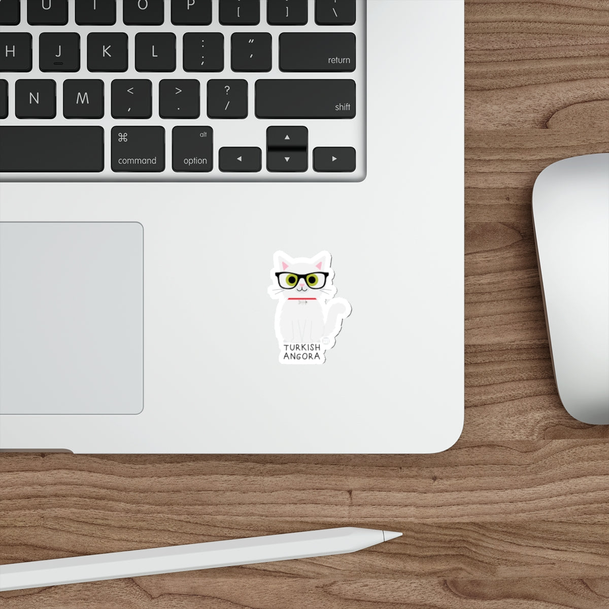 Cute Turkish Angora Cat with Glasses Sticker for Laptops