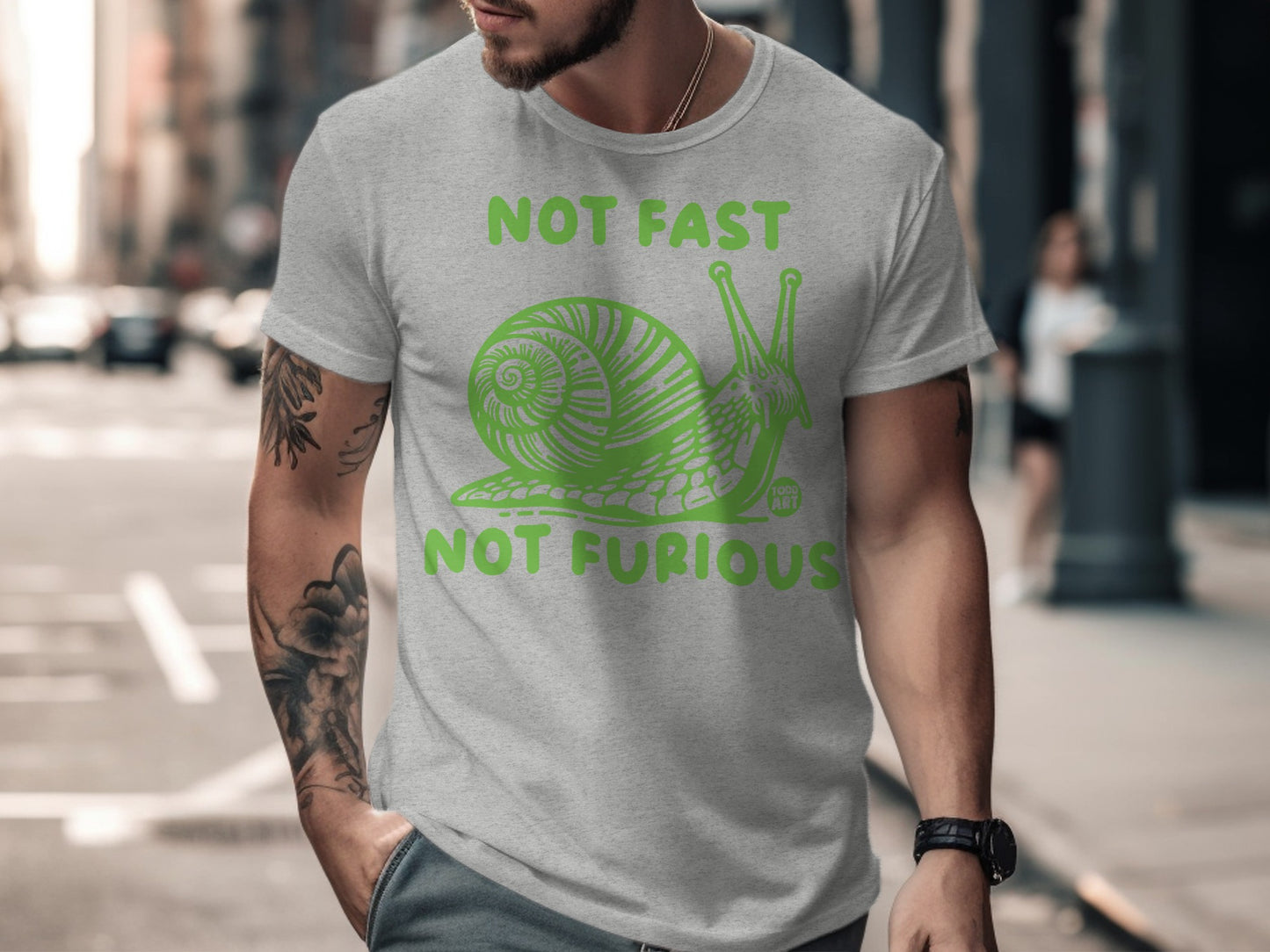 Not Fast Not Furious Funny Snail Grey T-shirt