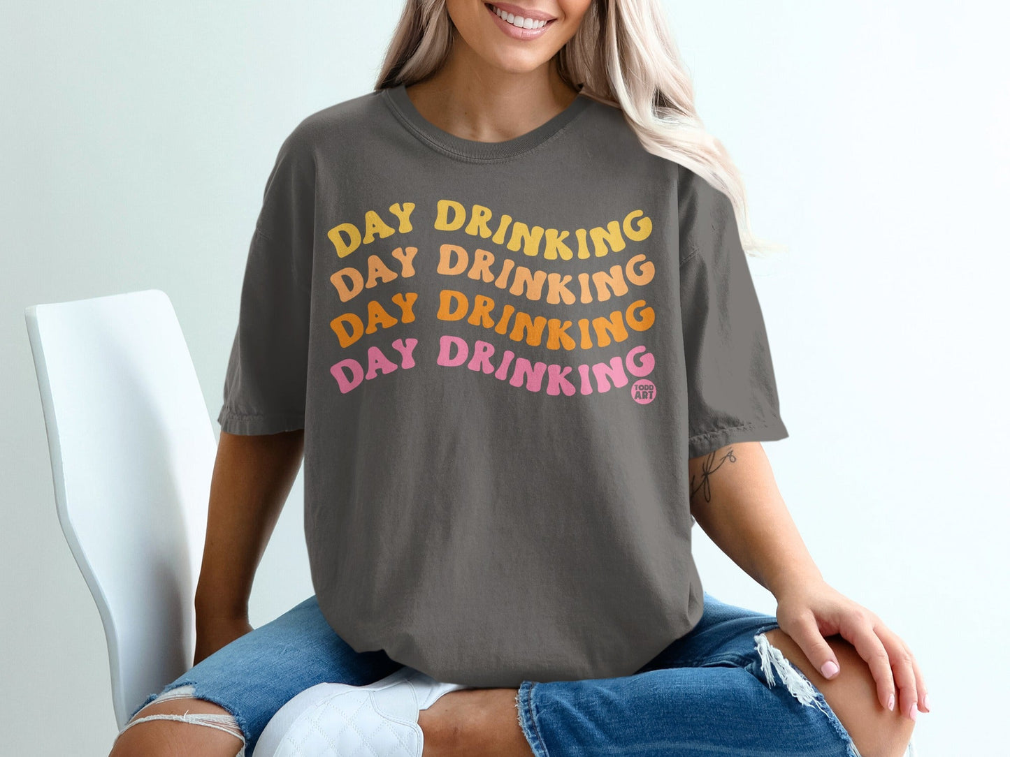 Day Drinking Retro Style Graphic Tee Shirt
