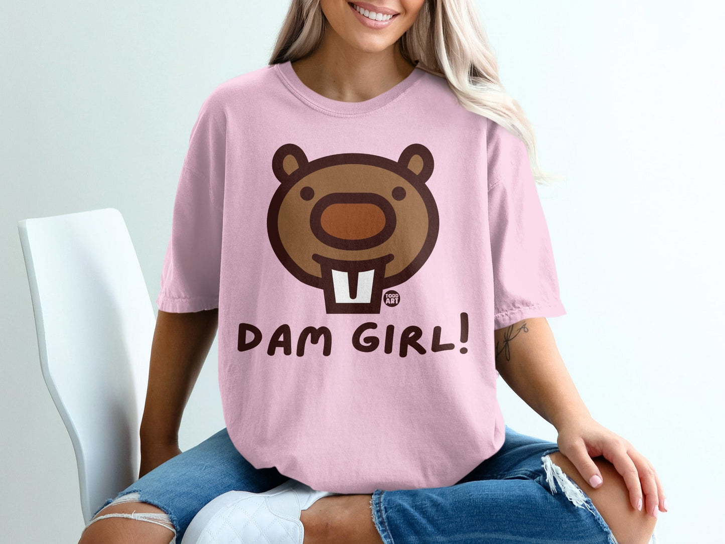 Dam Girl Beaver Graphic Pink Shirt Fun Apparel
