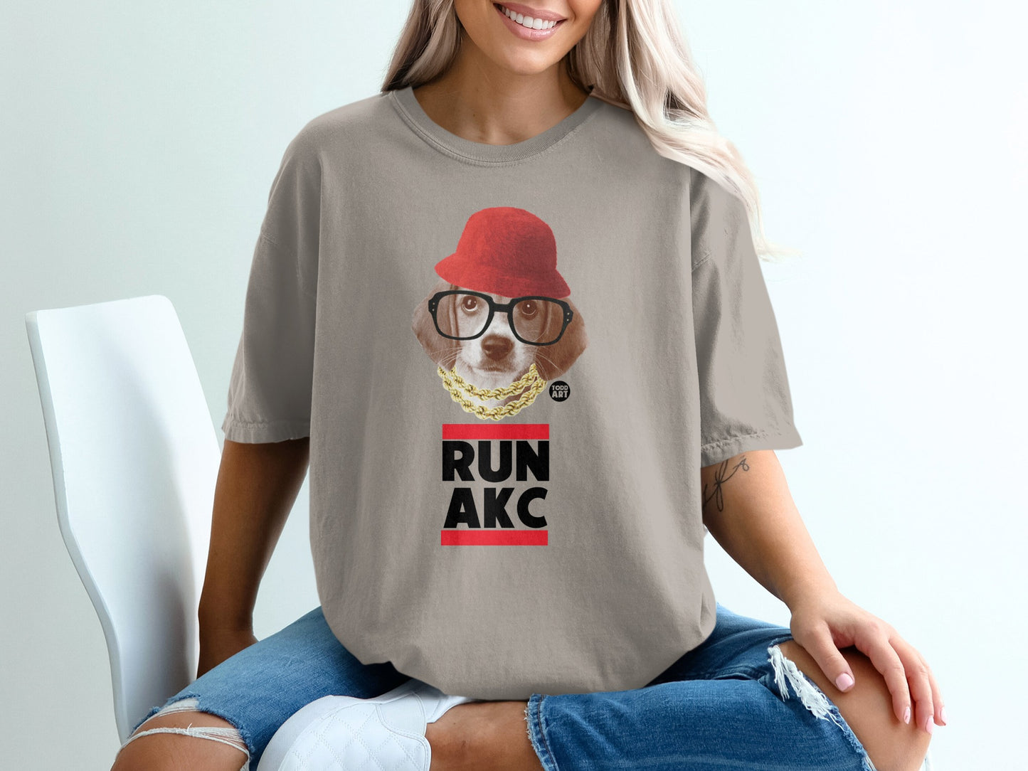 Run AKC Dog with Hat Funny Hip Hop Graphic T-shirt