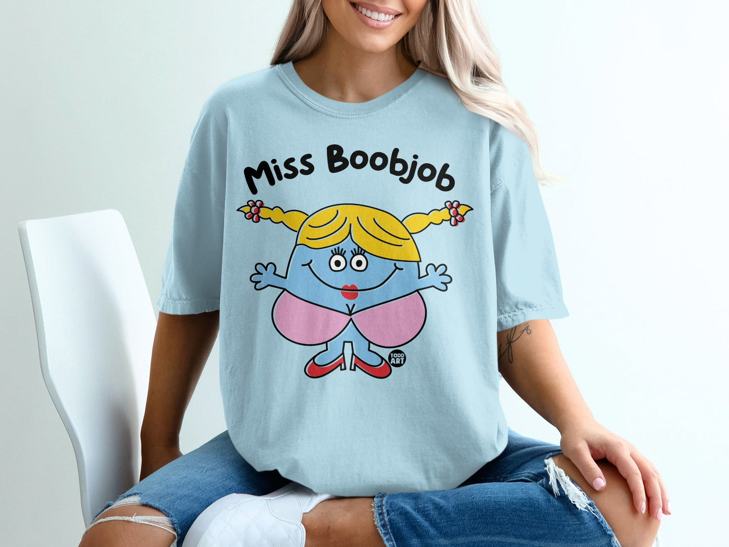 Miss Boobjob Cartoon Character Fun Graphic T-Shirt