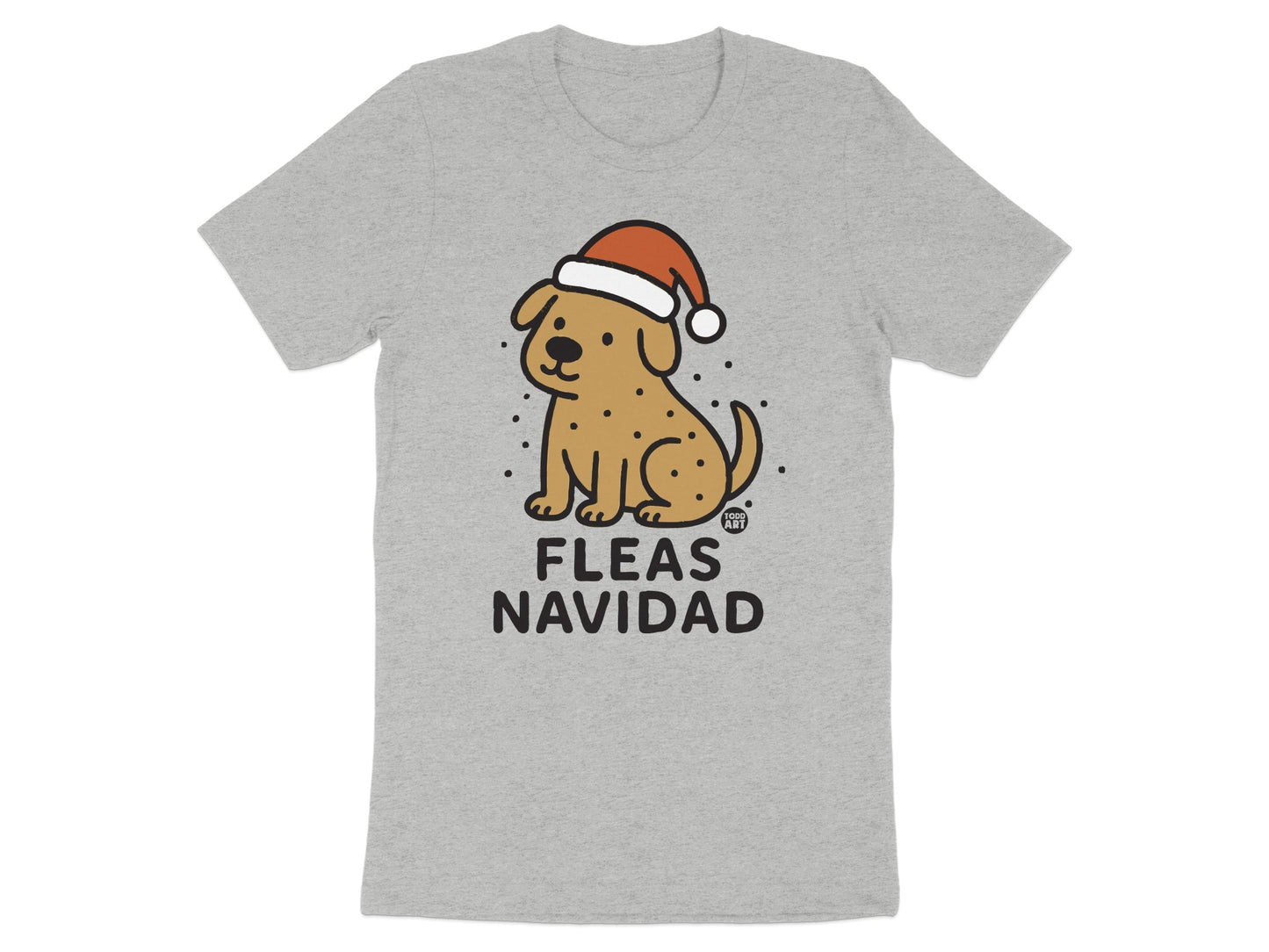 Fleas Navidad Cute Dog with Santa Hat T-Shirt