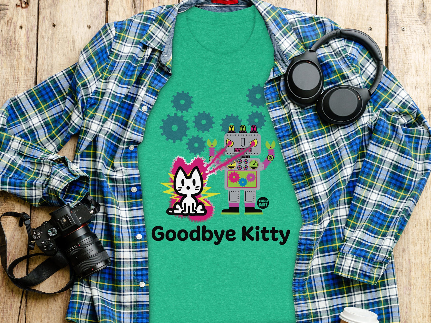 Goodbye Kitty Graphic T-Shirt with Robot Design