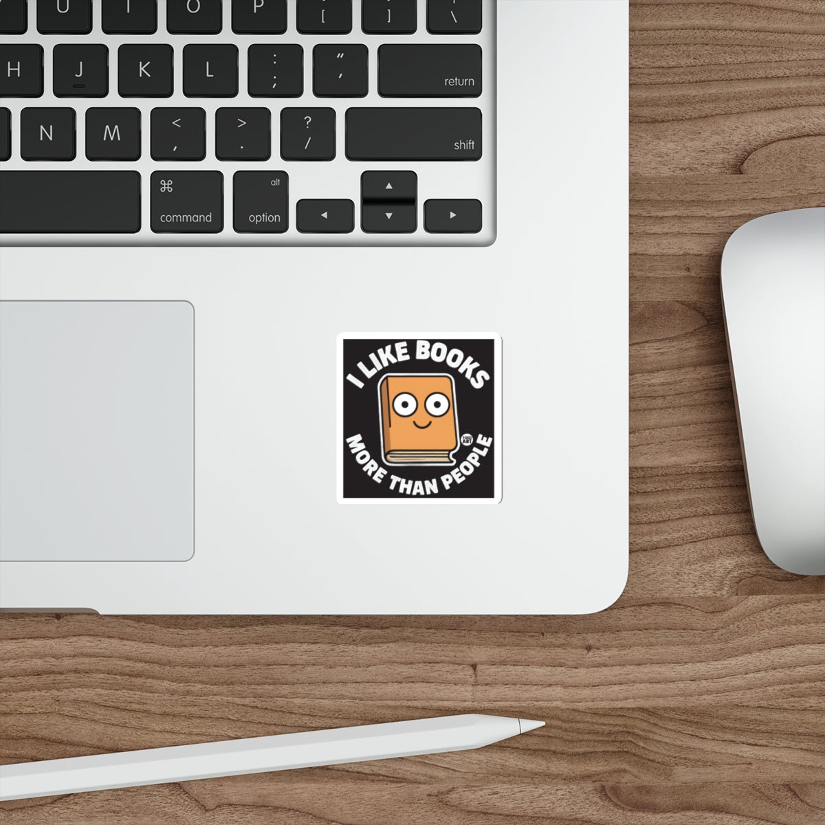Square sticker with a cartoon book saying "I LIKE BOOKS MORE THAN PEOPLE".
