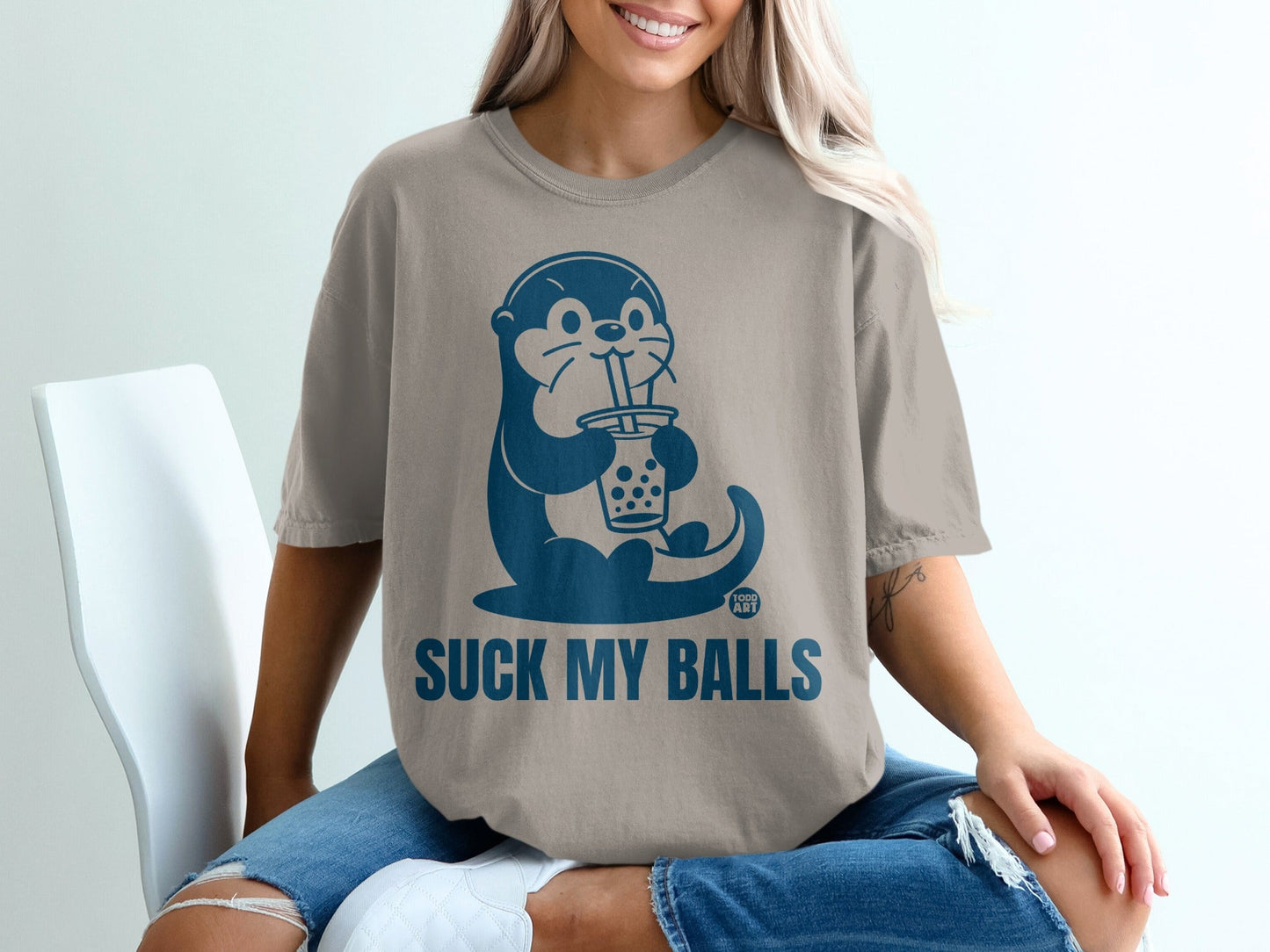 Suck My Balls Cute Otter Drinking Bubble Tea Shirt