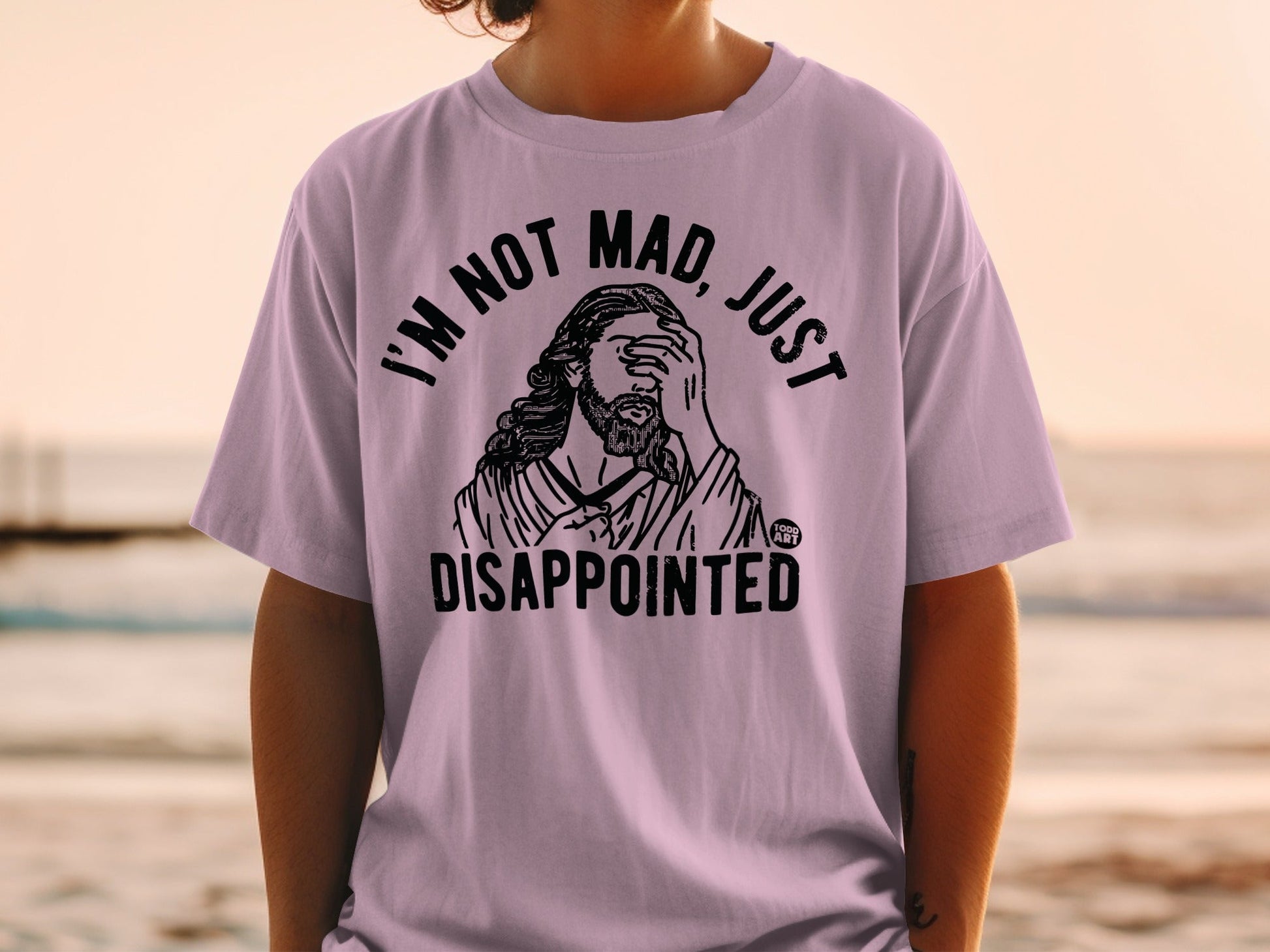T-shirt with Jesus graphic and "I'm not mad, just disappointed" text.