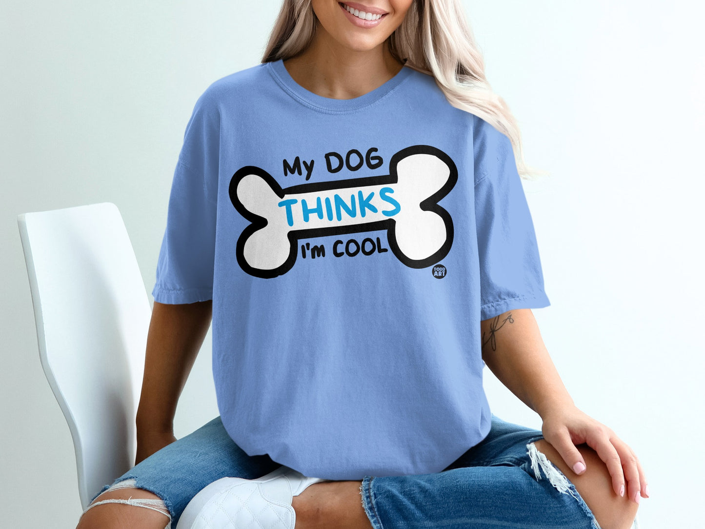 My Dog Thinks I'm Cool Funny Graphic Tee Shirt