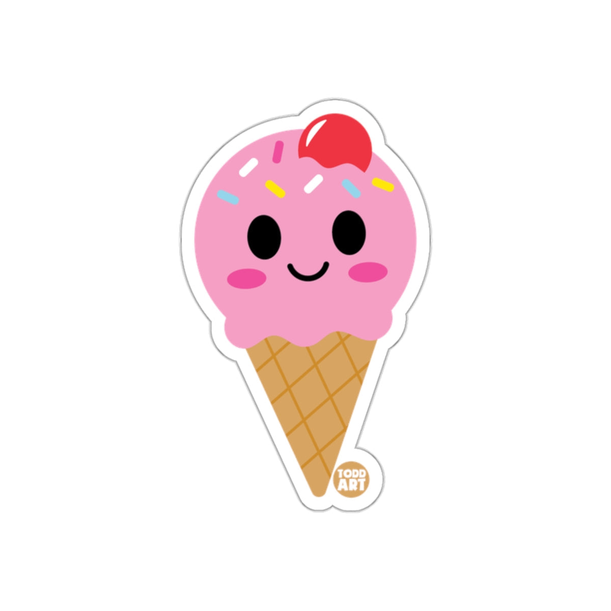 Cute Smiling Ice Cream Cone with Cherry Sticker