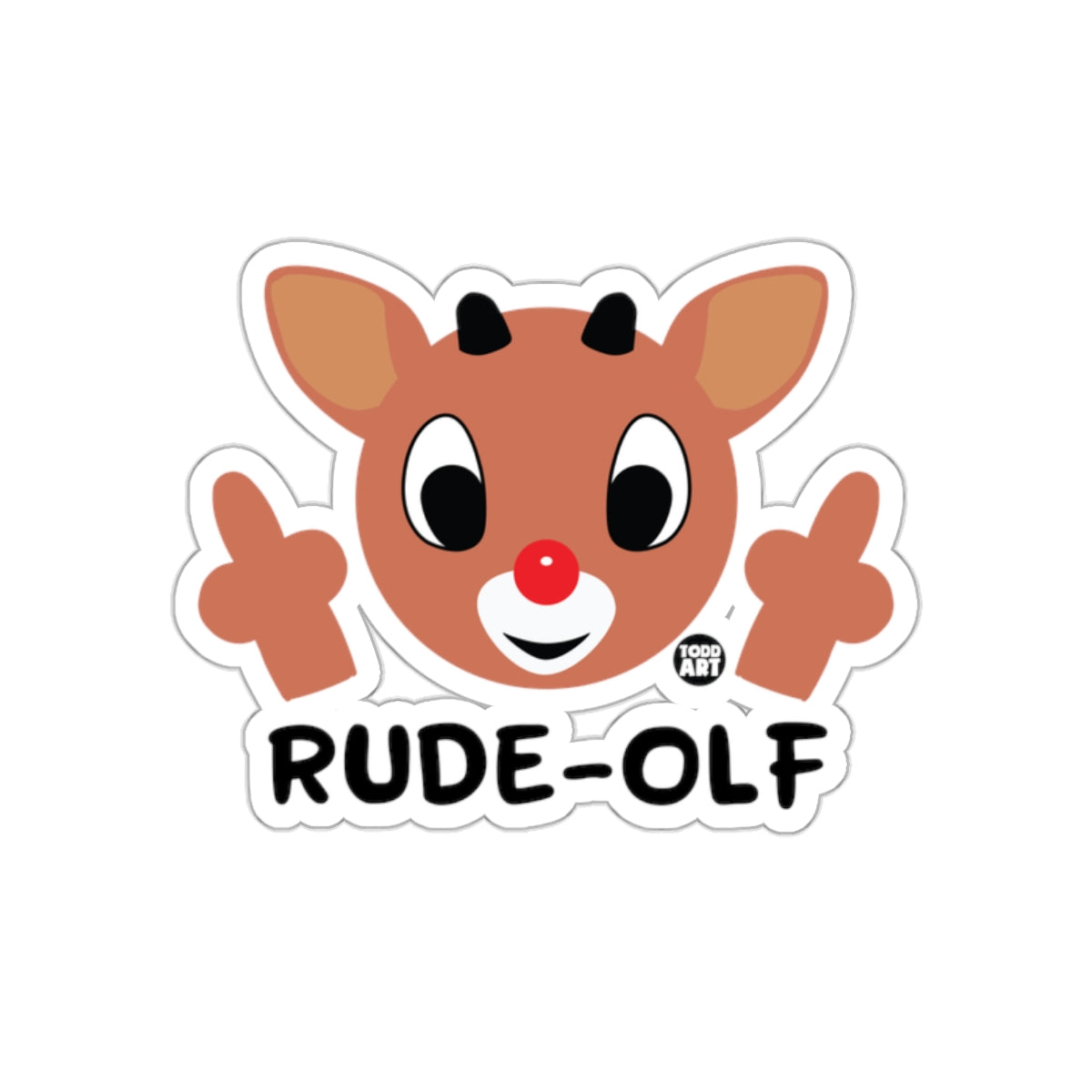 Rude-Olf Funny Christmas Reindeer Sticker for Holiday Fun