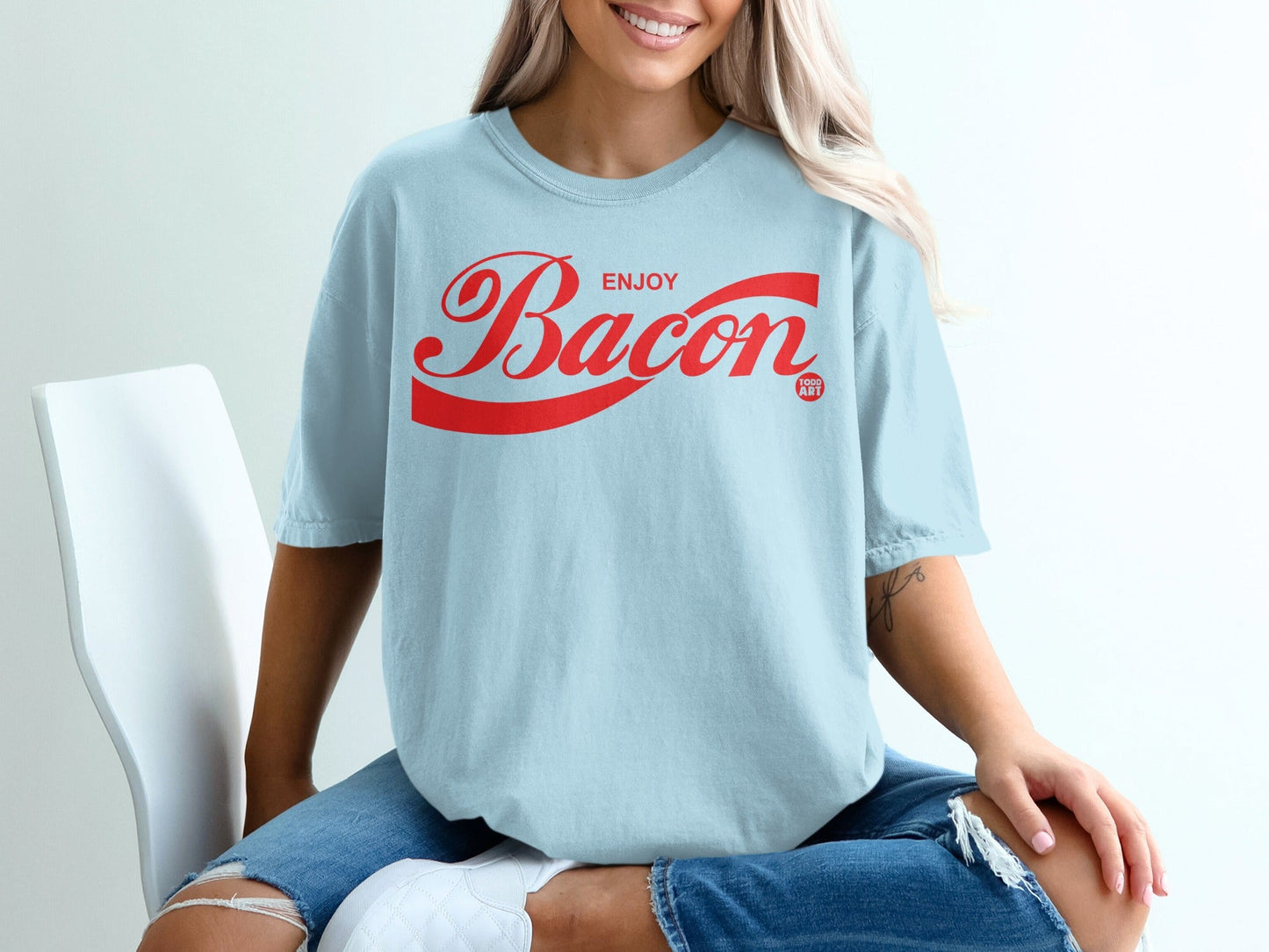 Enjoy Bacon Graphic Tee in Light Blue Shirt