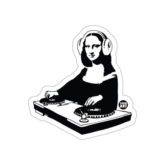 DJ Mona Lisa on turntables with headphones sticker