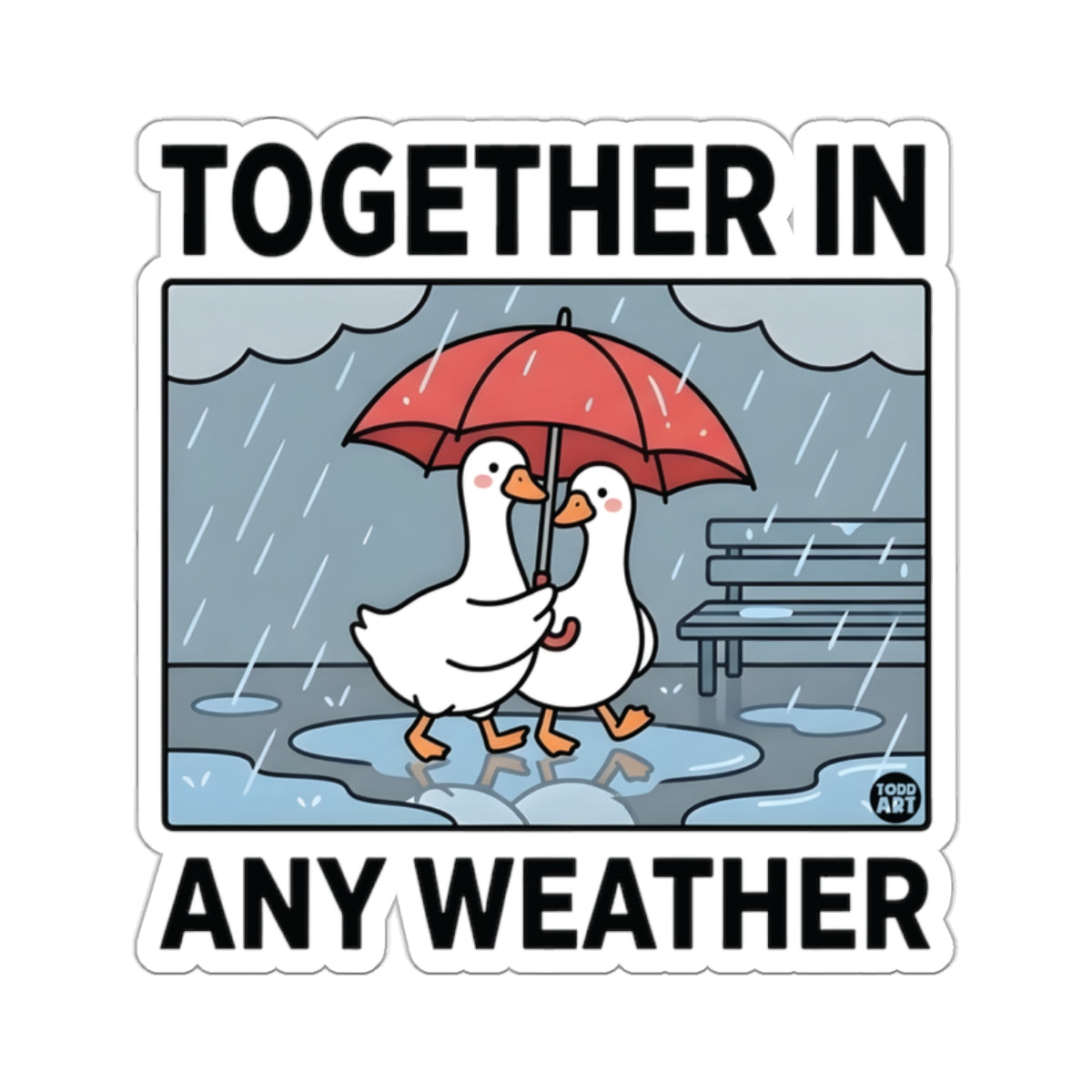TOGETHER IN ANY WEATHER Cute Geese Ducks Umbrella Rain Sticker