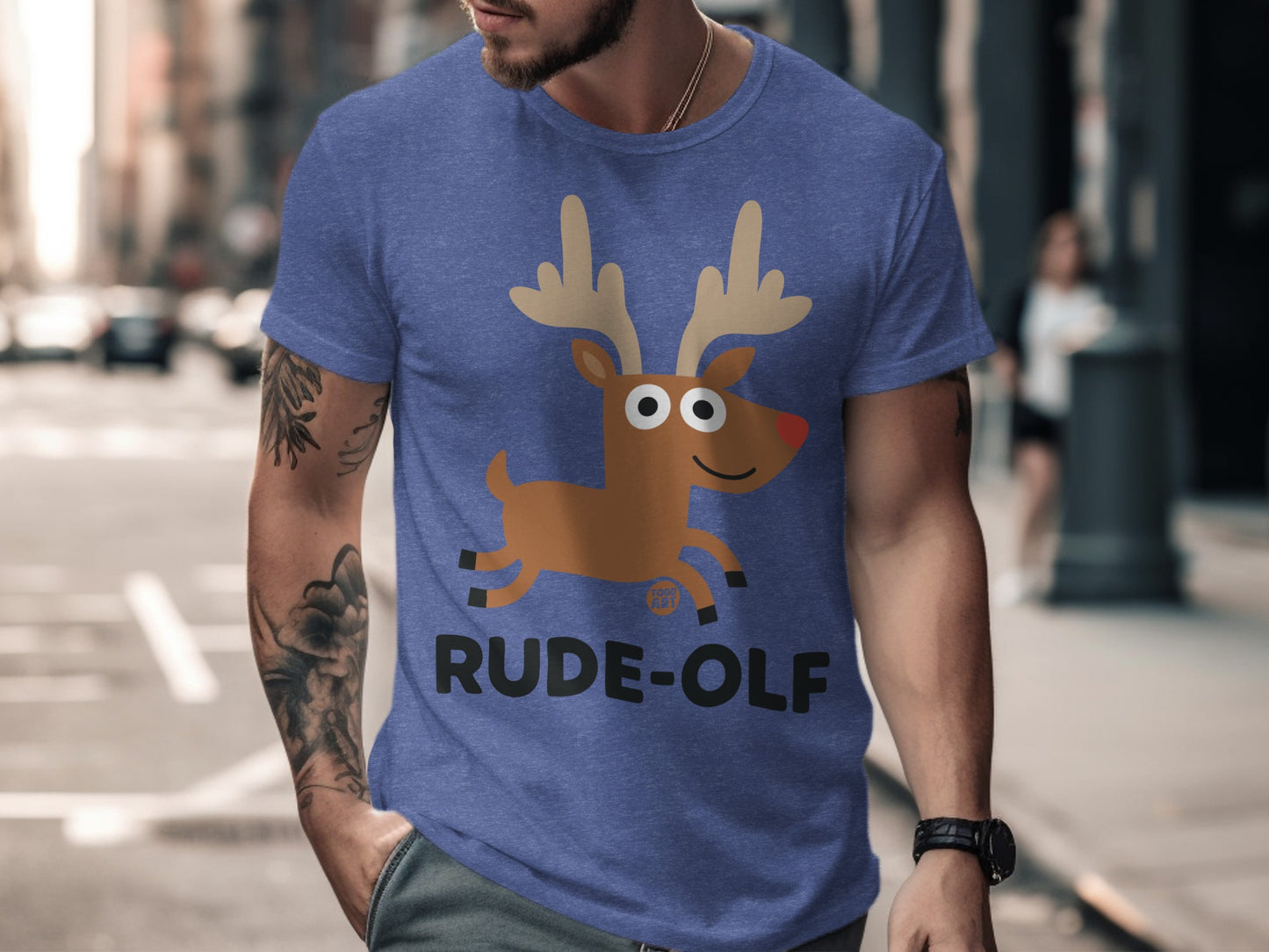 Funny Christmas Reindeer Rude-olf Graphic T-Shirt
