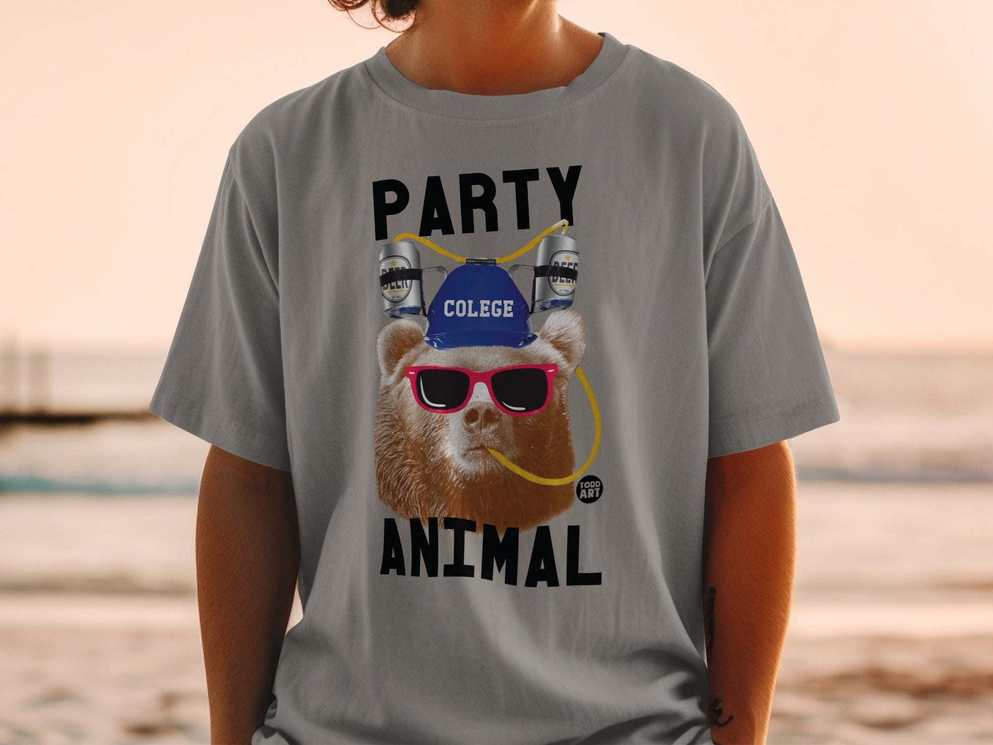 Party Animal Bear College Fun Graphic T-Shirt