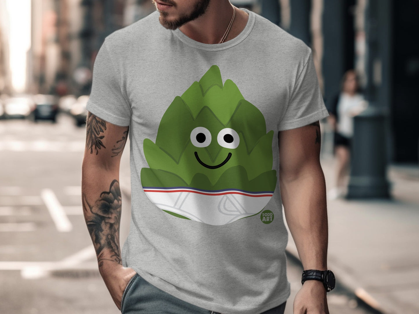 Fun Cute Green Leaf Character Graphic T-Shirt