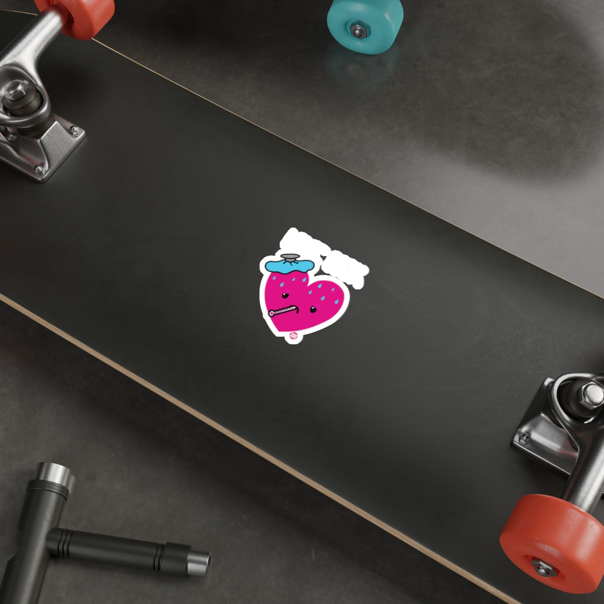 Sick Heart Cartoon Sticker on Skateboard Deck Sticker