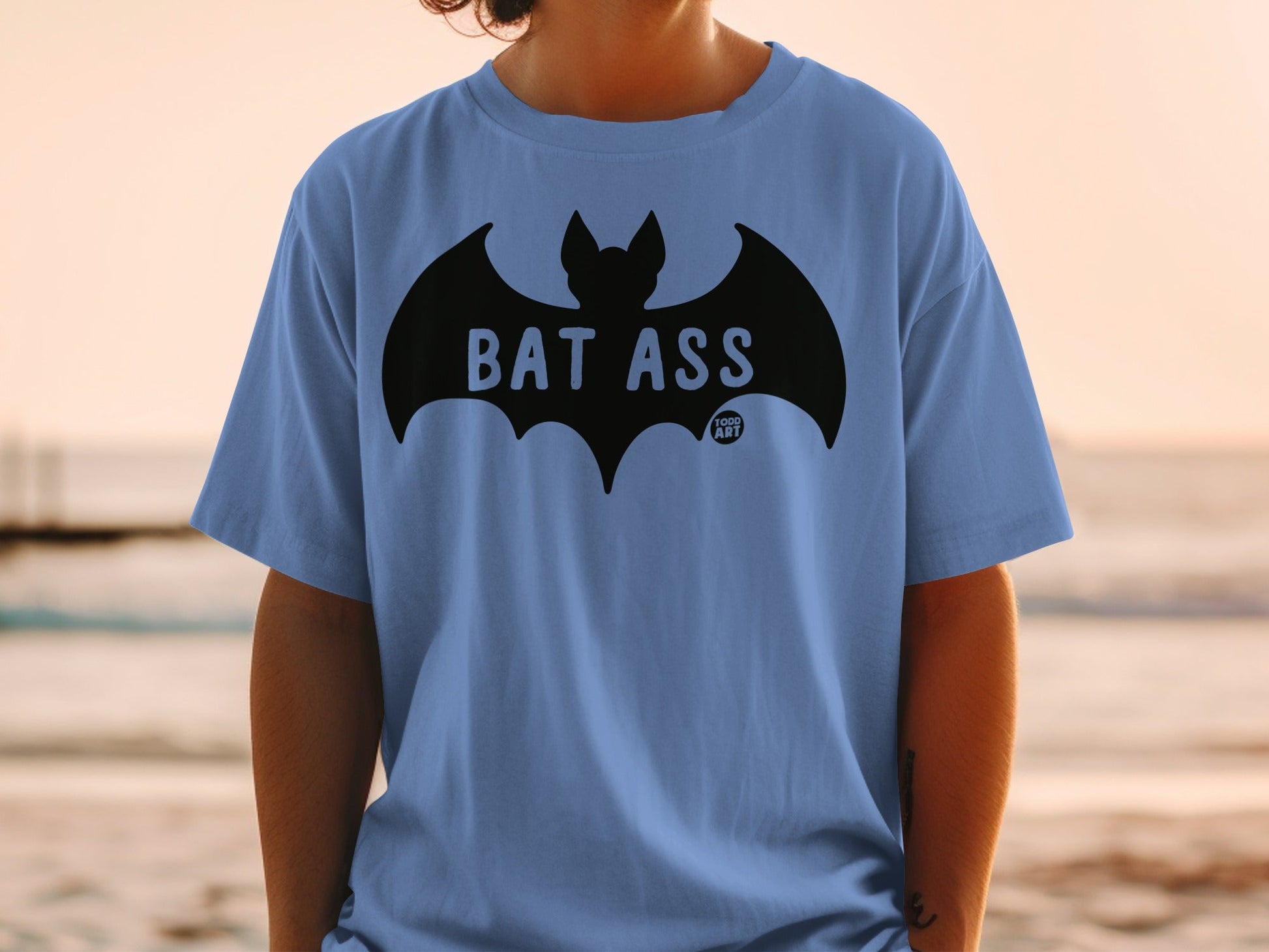 Blue T-Shirt with Unique Bat Ass Graphic Design