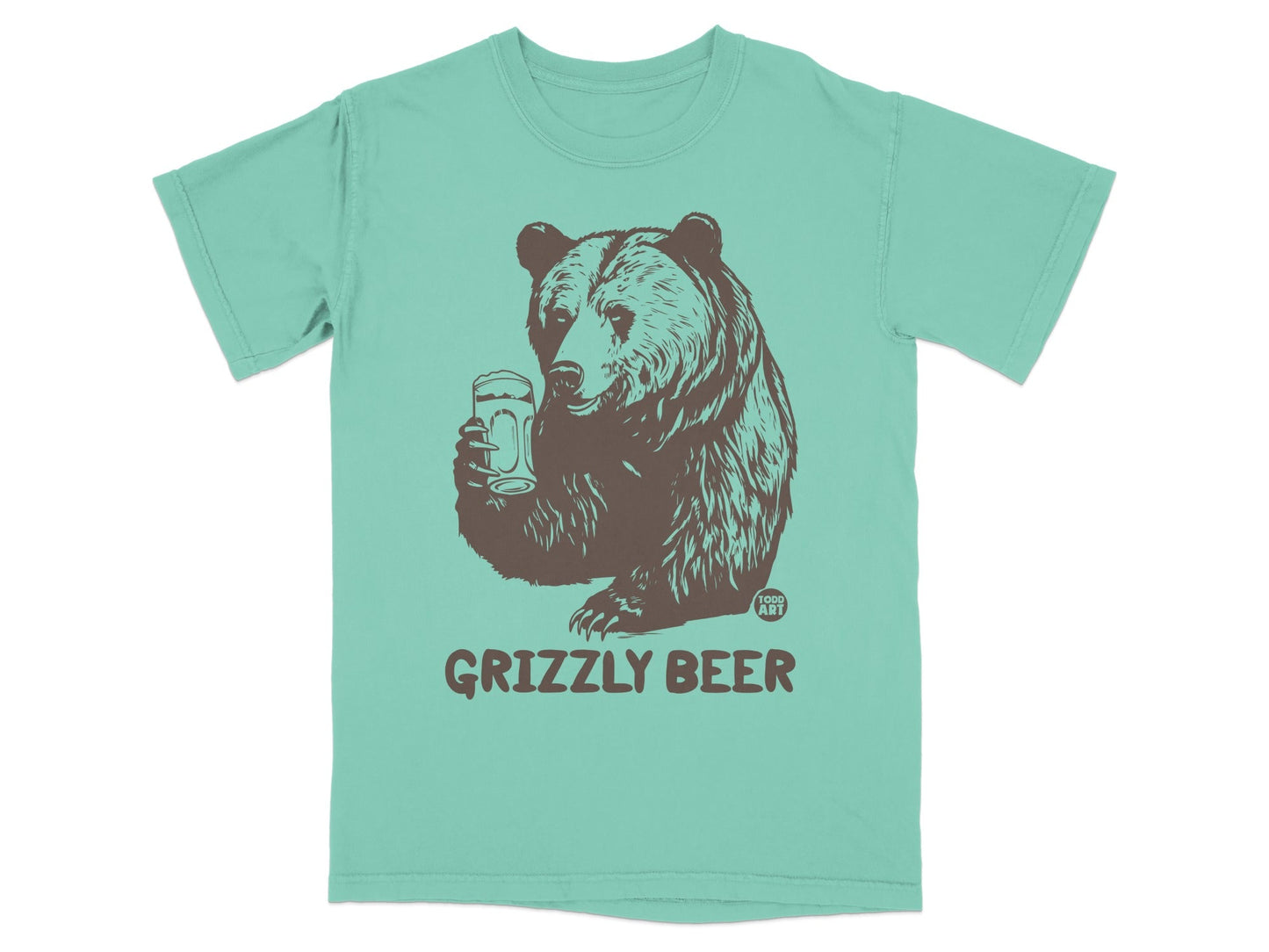 Grizzly Bear with Beer Graphic Design T-Shirt