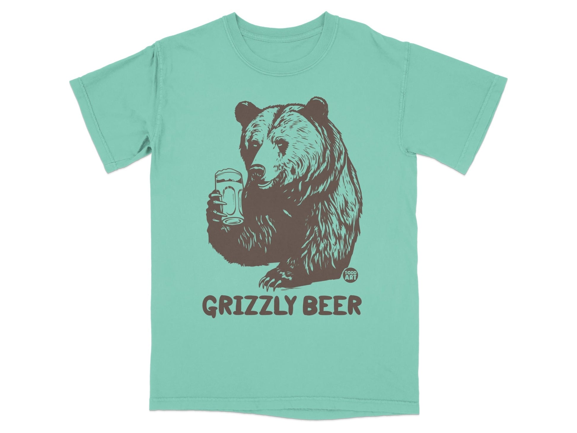 Grizzly Bear with Beer Graphic Design T-Shirt