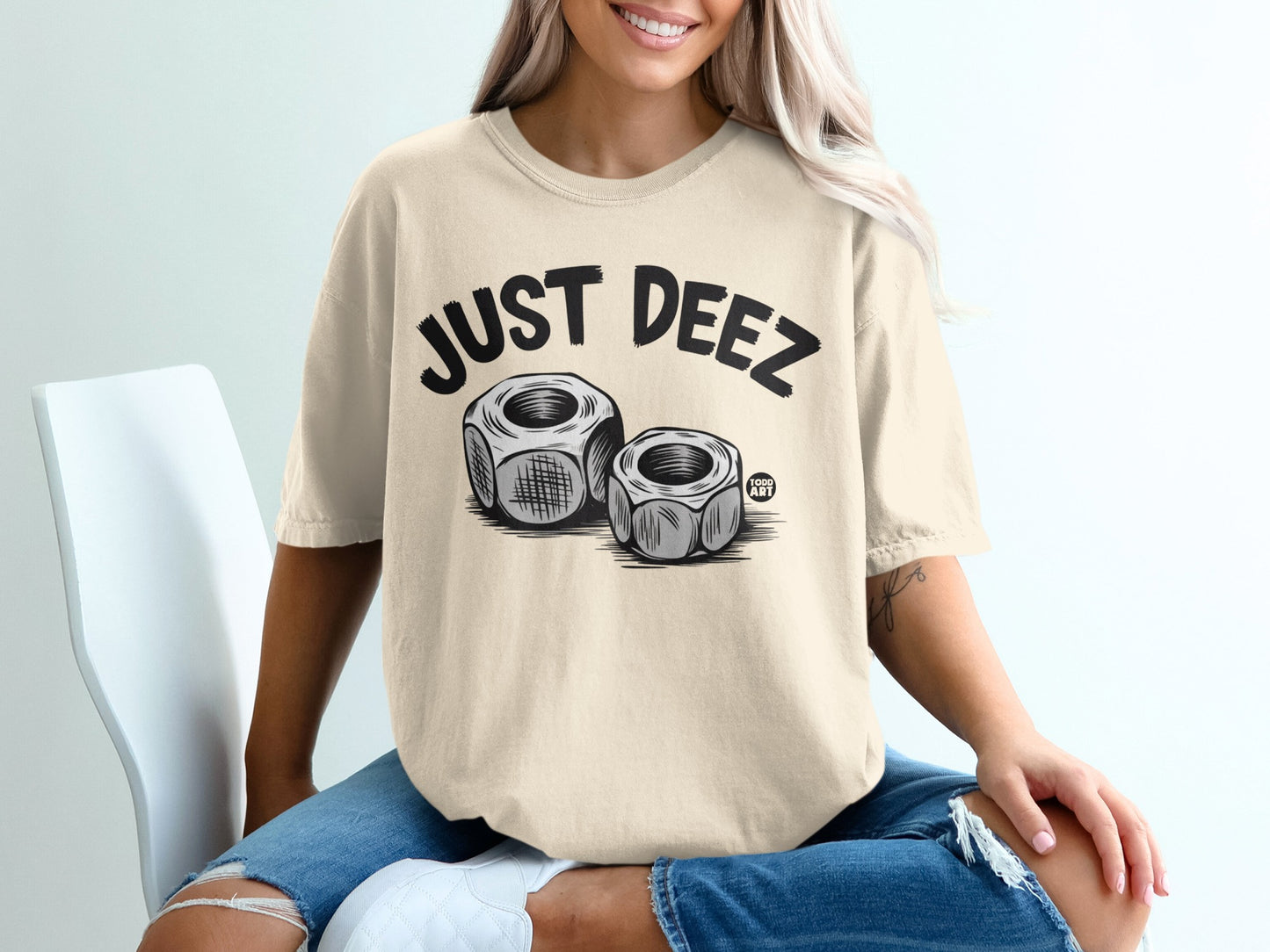 Just Deez Nuts Funny Graphic Print Cream product type