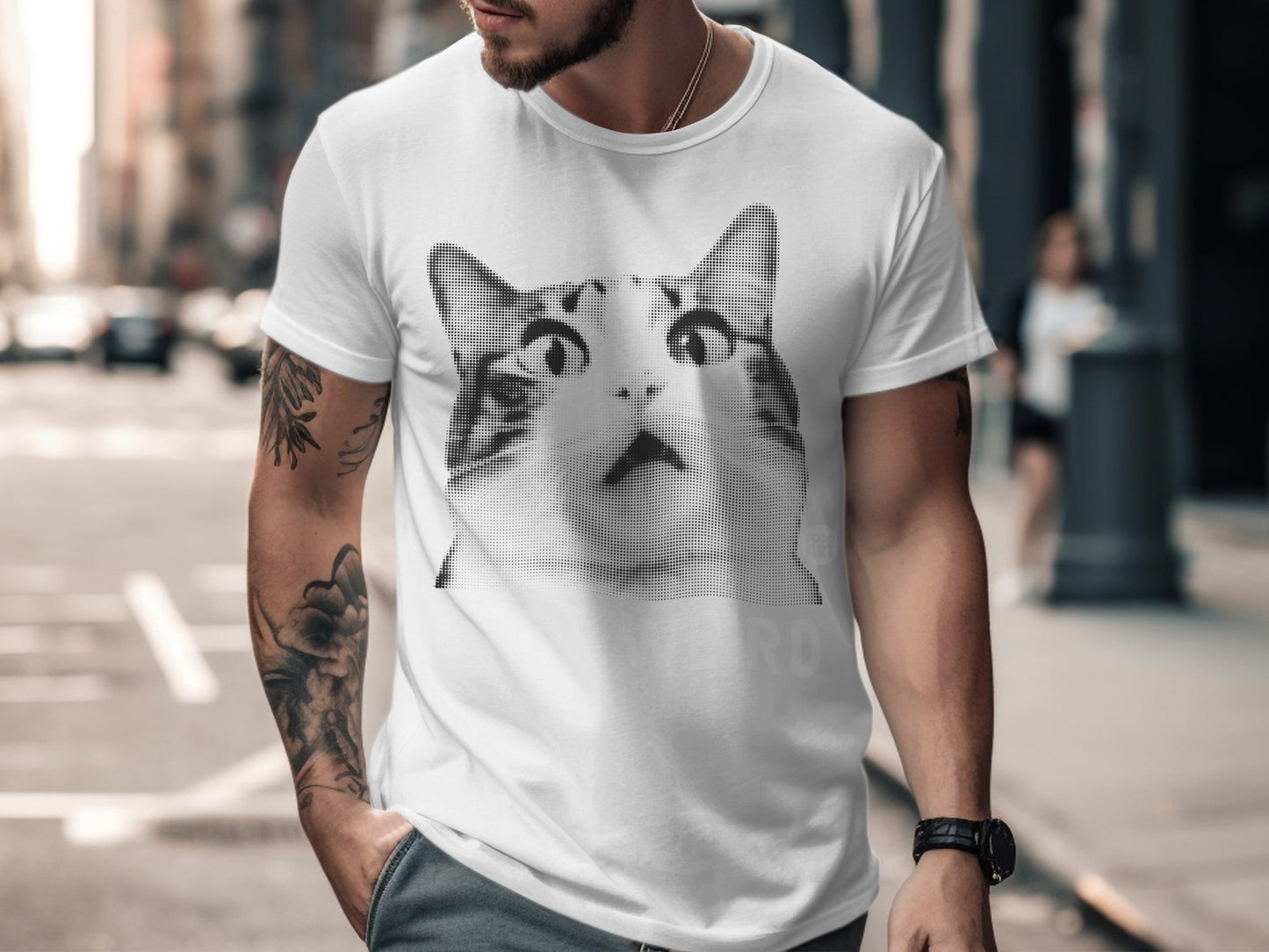 Funny Surprised Cat Graphic Printed on White Shirt