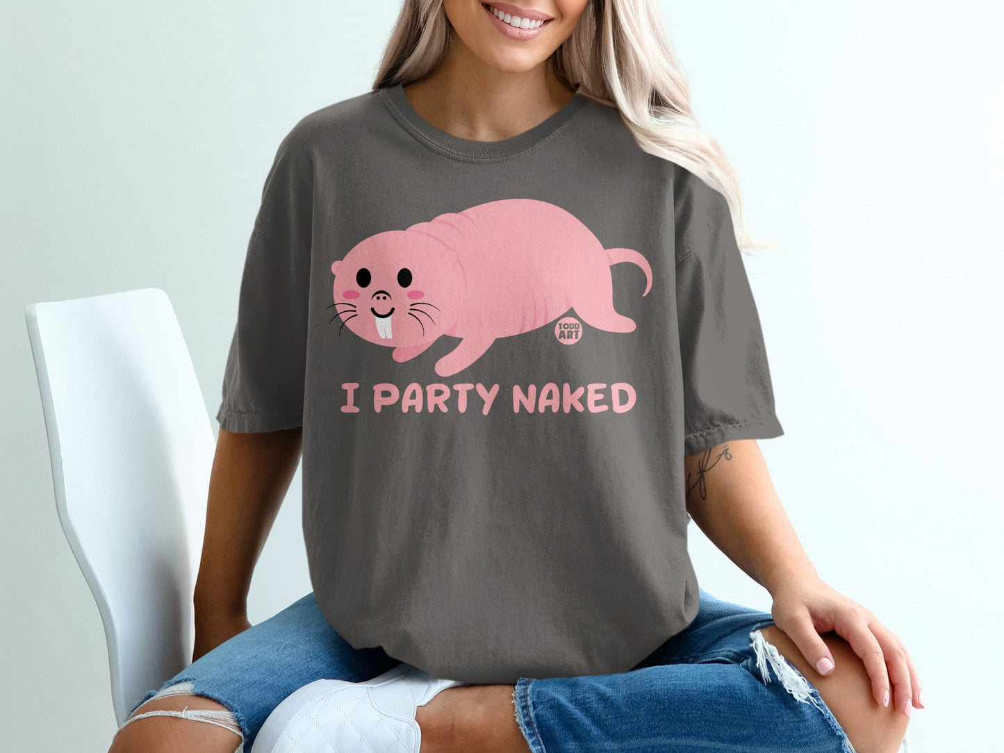 I Party Naked Cute Cartoon Graphic T-Shirt