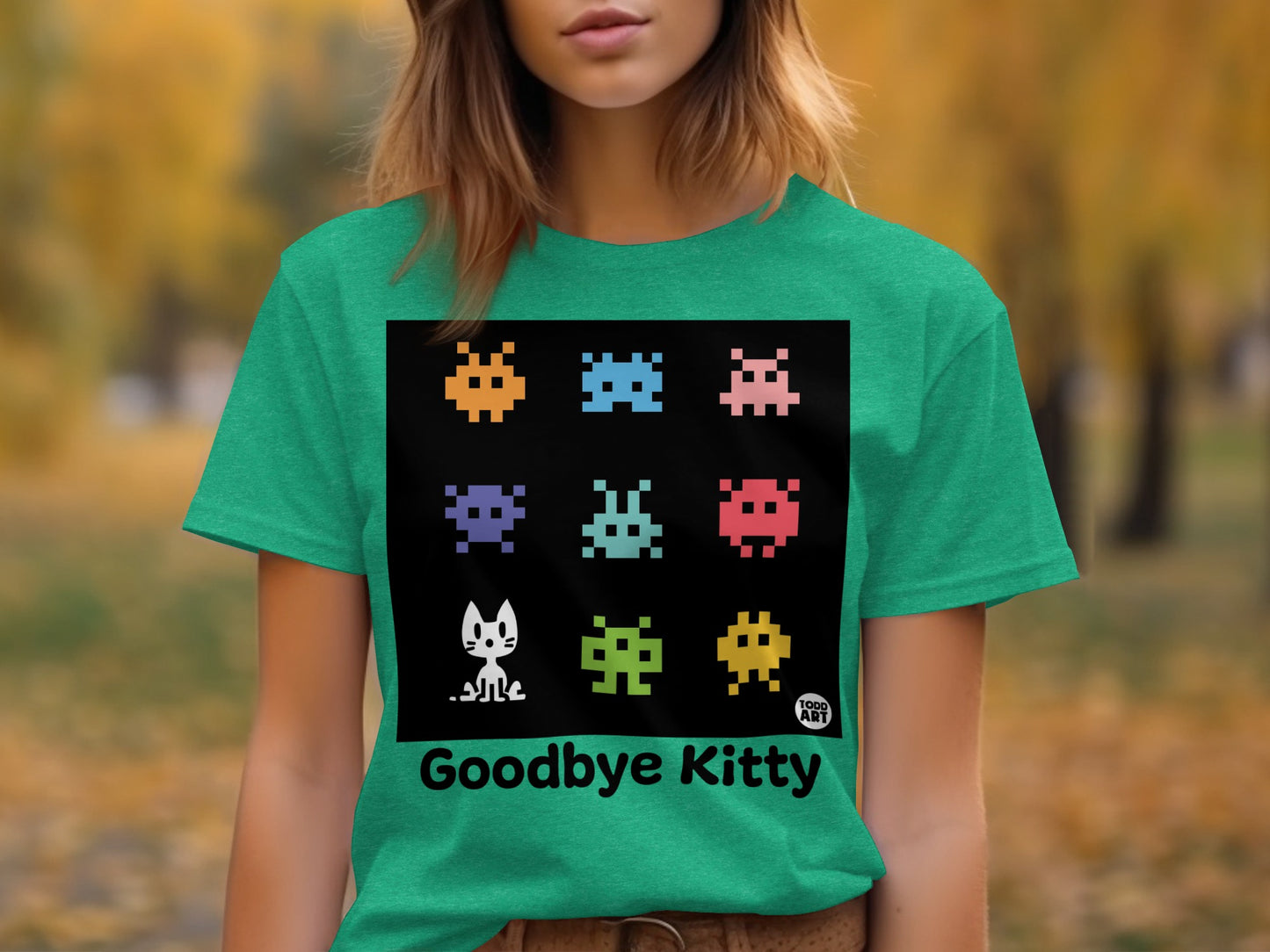 Goodbye Kitty Pixel Art Graphic Shirt