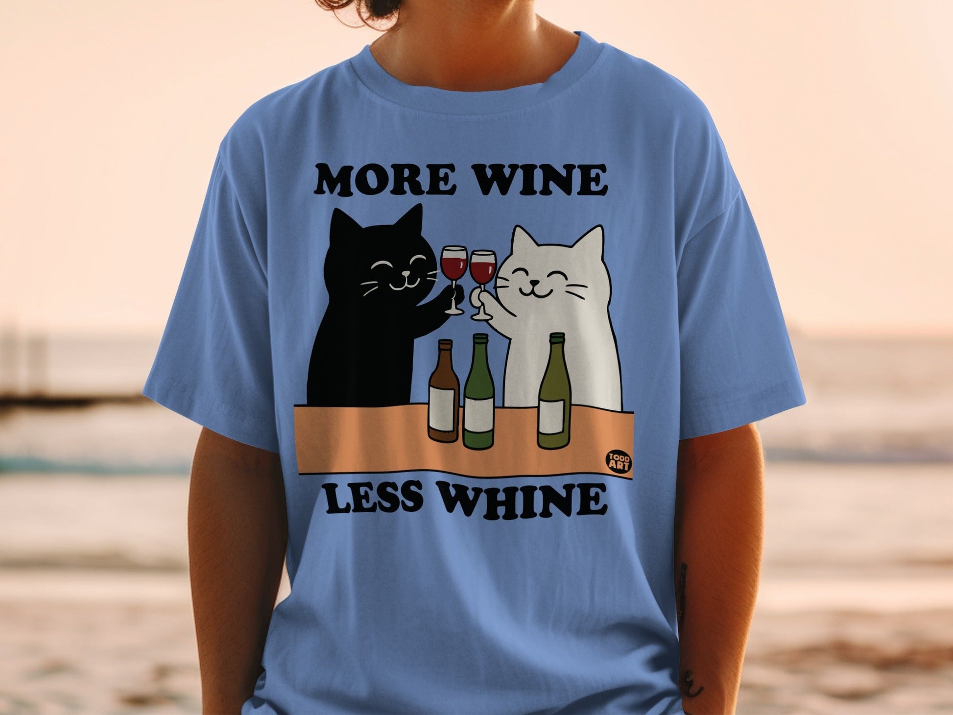 More Wine Less Whine Cat Graphic T-Shirt
