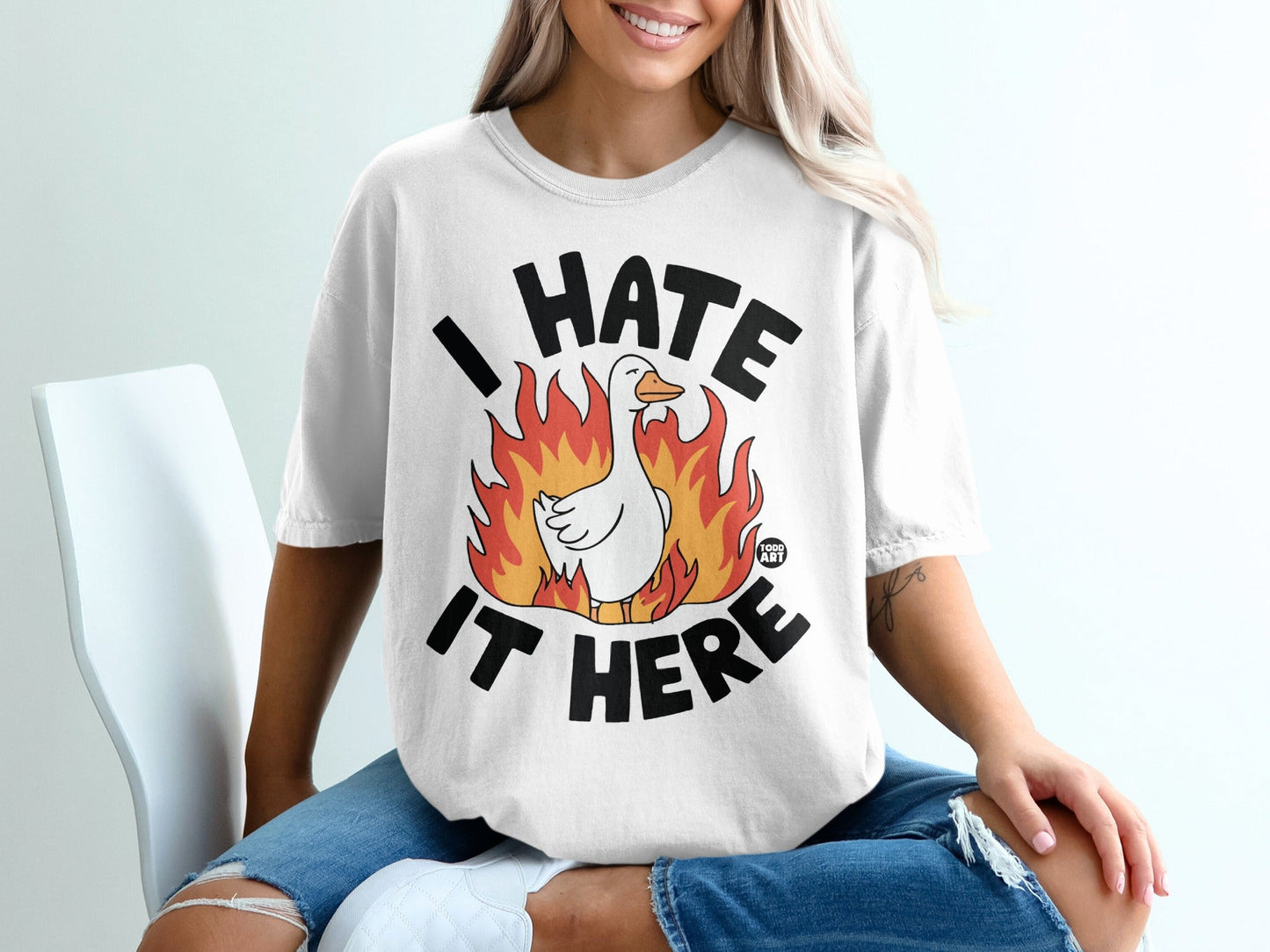 I Hate It Here Duck in Flames Graphic Tee Shirt