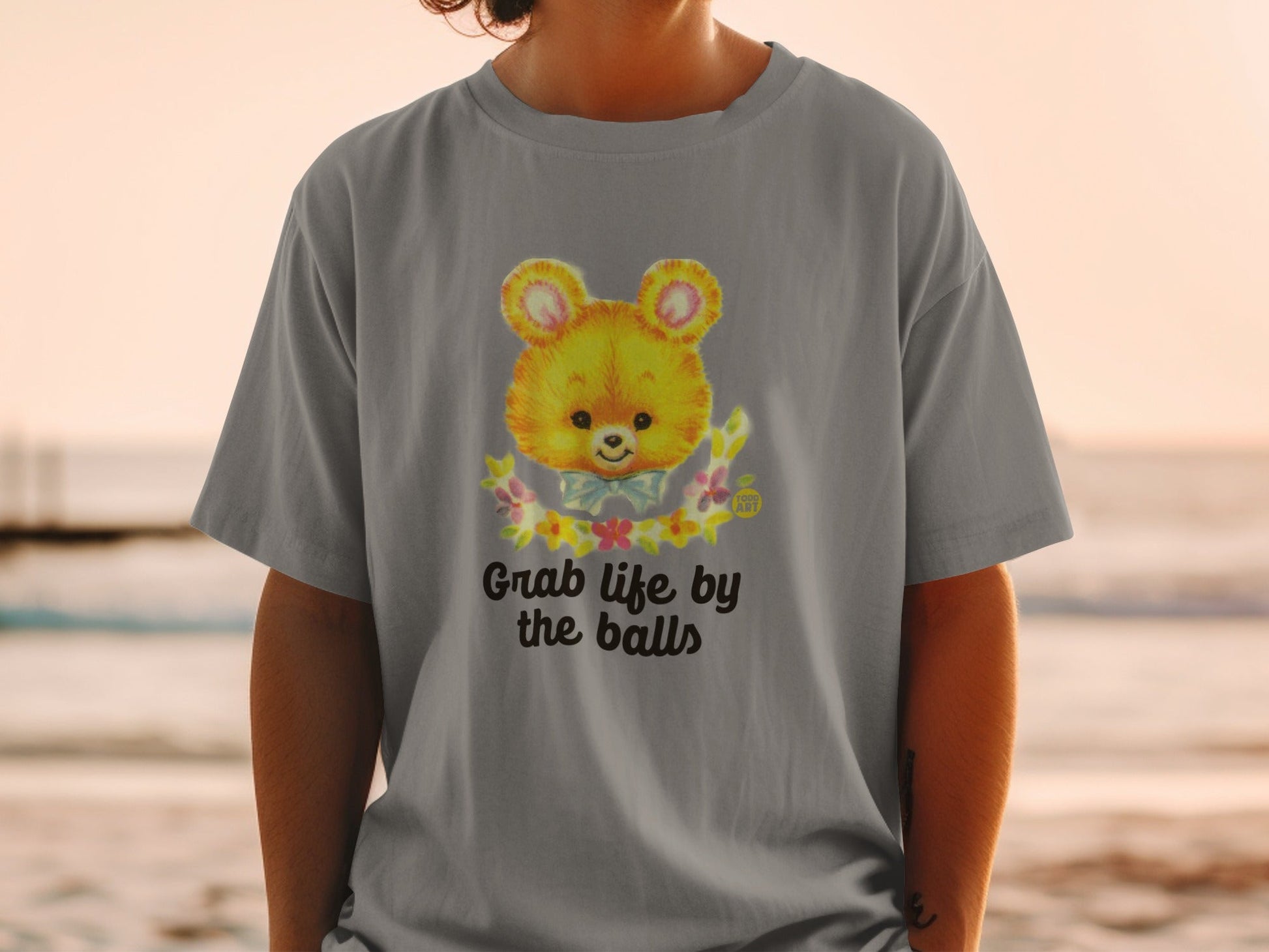 Fun Graphic Tee Grab Life by the Balls Slogan T-shirt