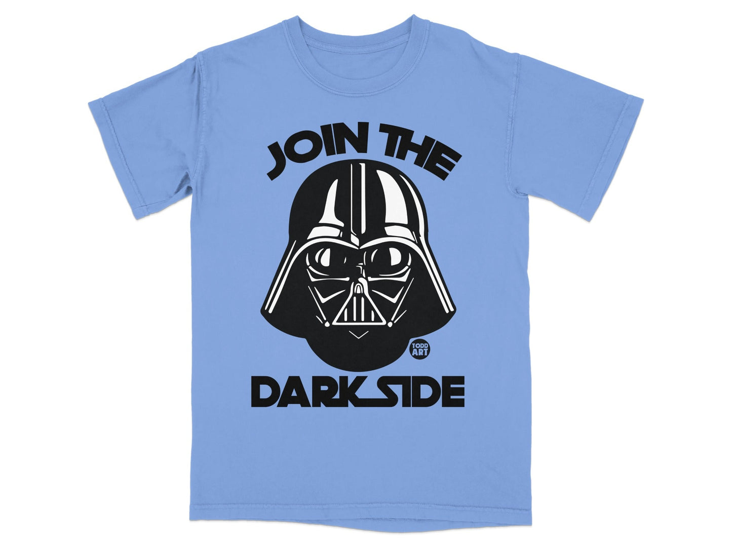 Light blue t-shirt with Darth Vader helmet and "JOIN THE DARK SIDE" text.