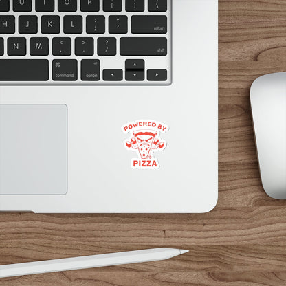 Powered By Pizza With Angry Slice Cartoon sticker