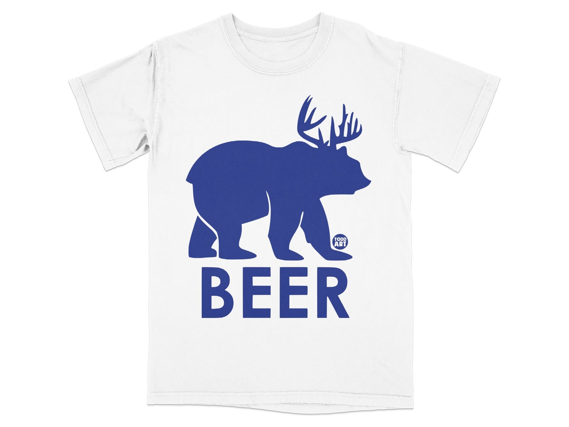 Blue Bear with Antlers BEER Graphic Tee Shirt