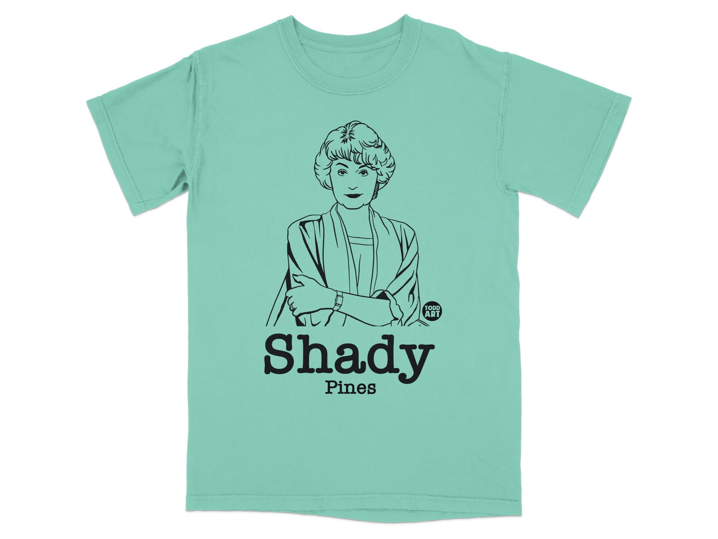Shady Pines t-shirt featuring a line drawing of Sophia Petrillo from The Golden Girls.