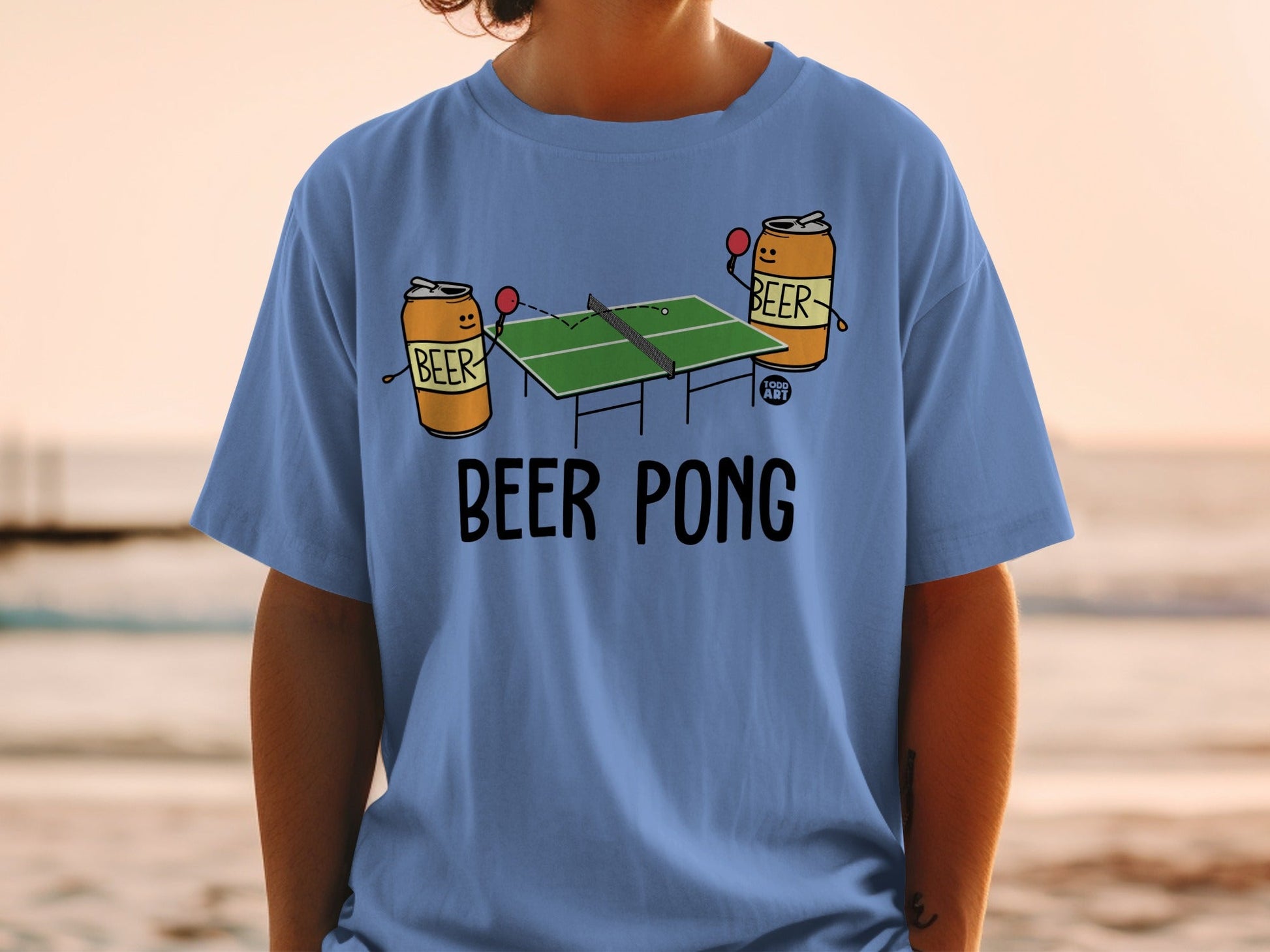 Funny Cartoon Beer Pong T-Shirt with Party Theme Design