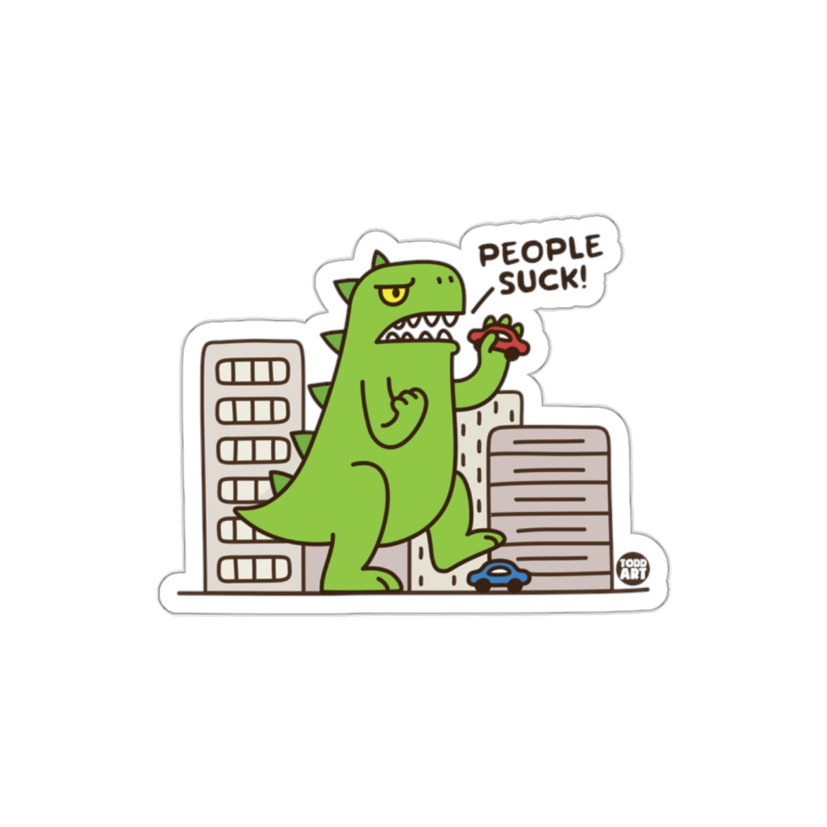 Funny Dinosaur Saying People Suck Sticker Design