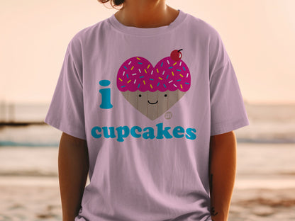 Cute I Love Cupcakes Graphic Print T-shirt