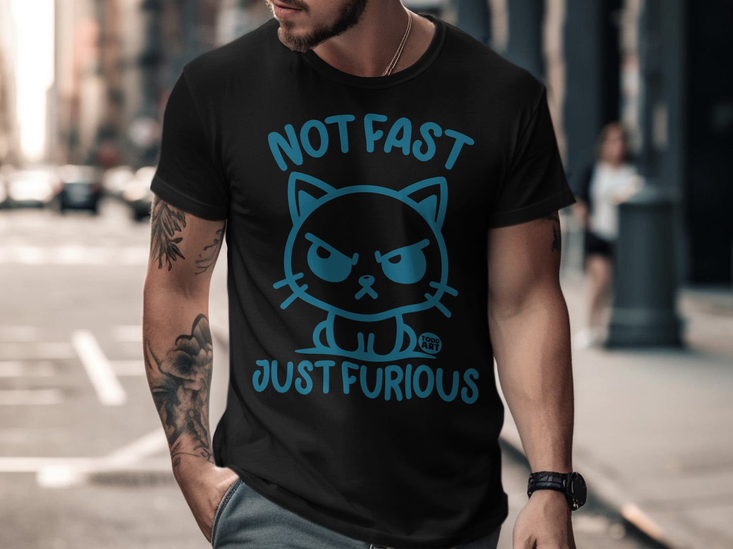 Not Fast Just Furious Angry Cat Graphic Tee
