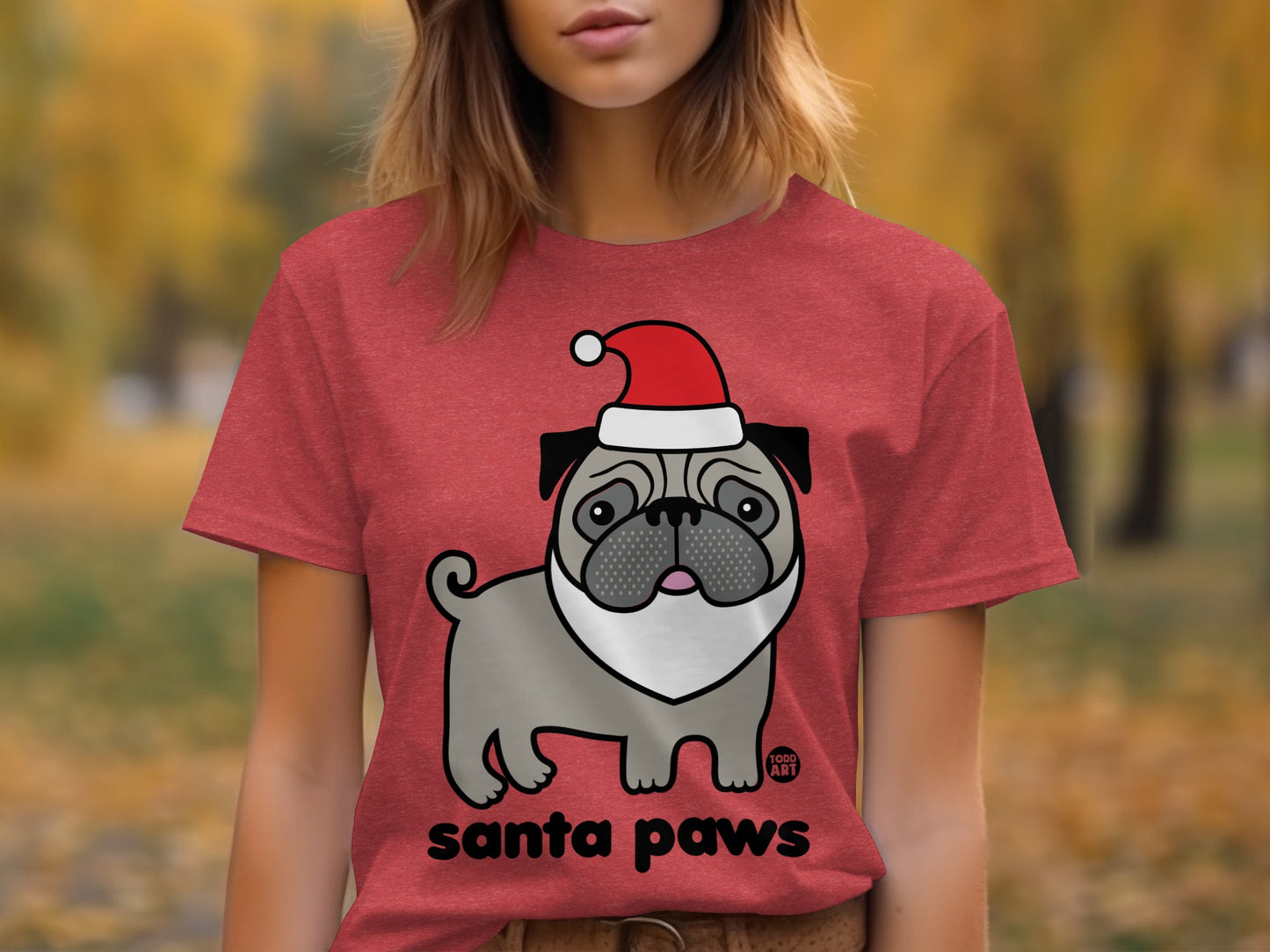 Santa Paws Cute Pug with Santa Hat T-shirt