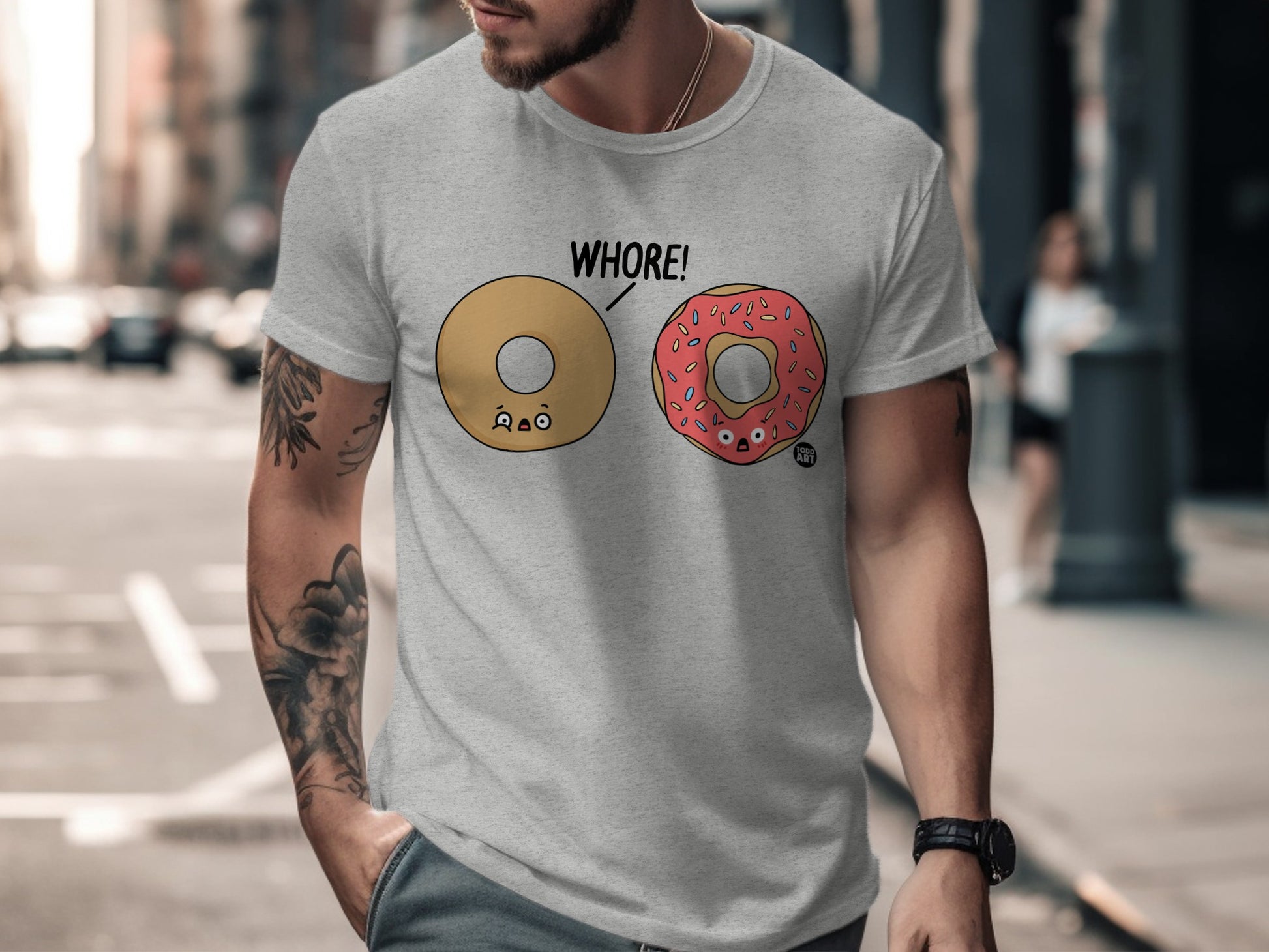 Funny Donut and Bagel Cartoon Graphic T-Shirt for Humor